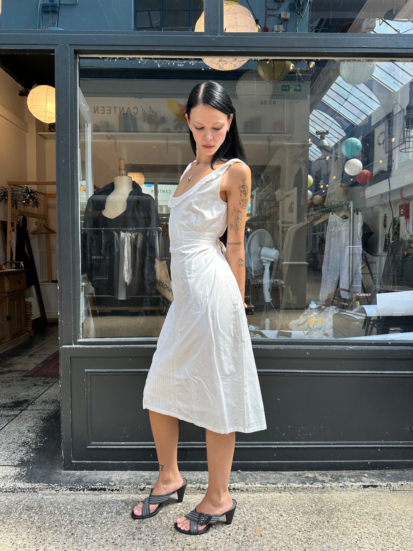 White 100% cotton midi dress