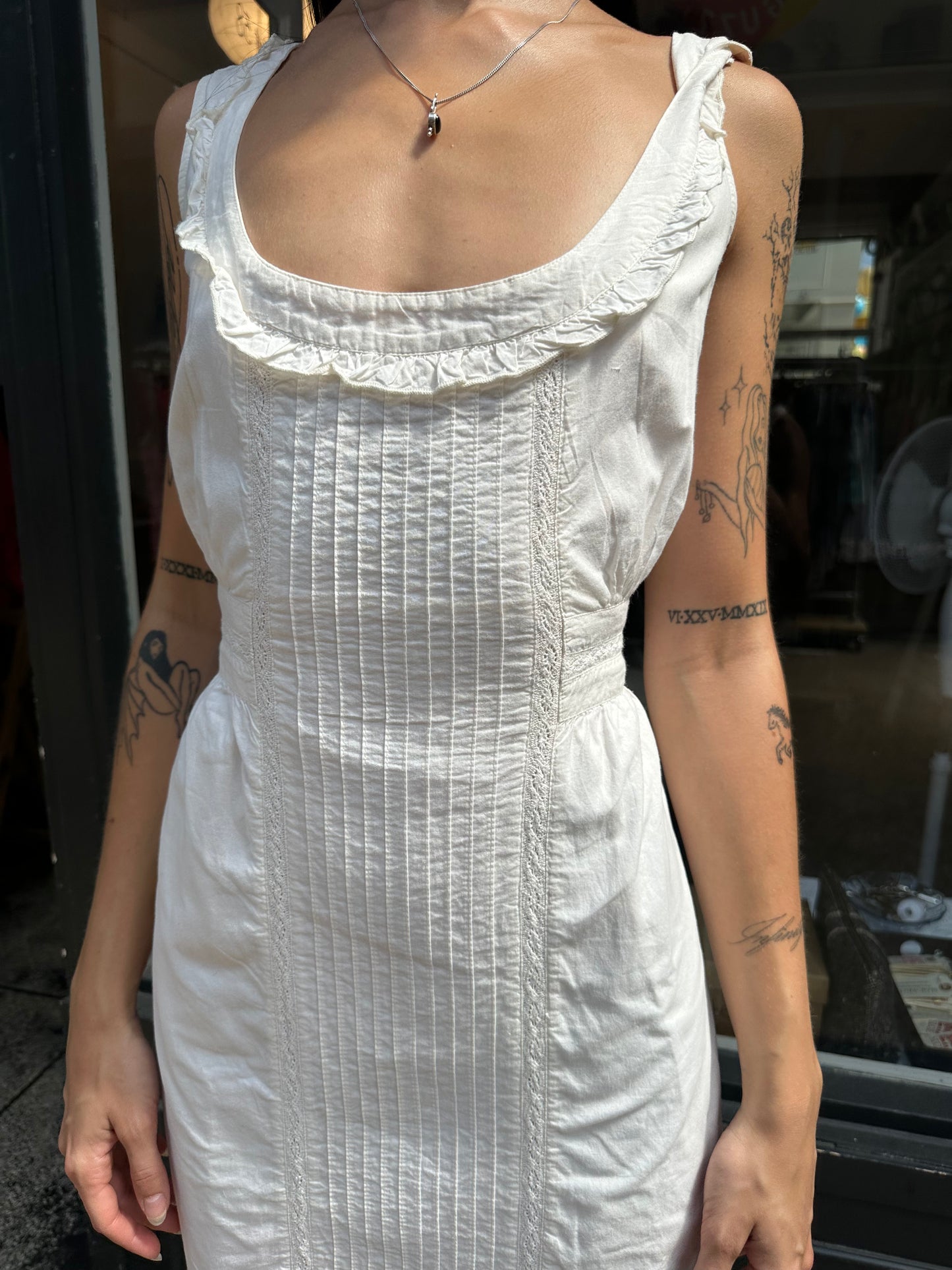 White 100% cotton midi dress