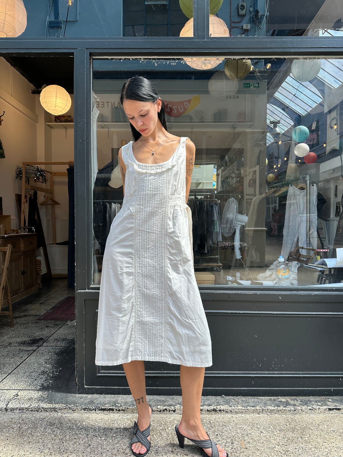 White 100% cotton midi dress