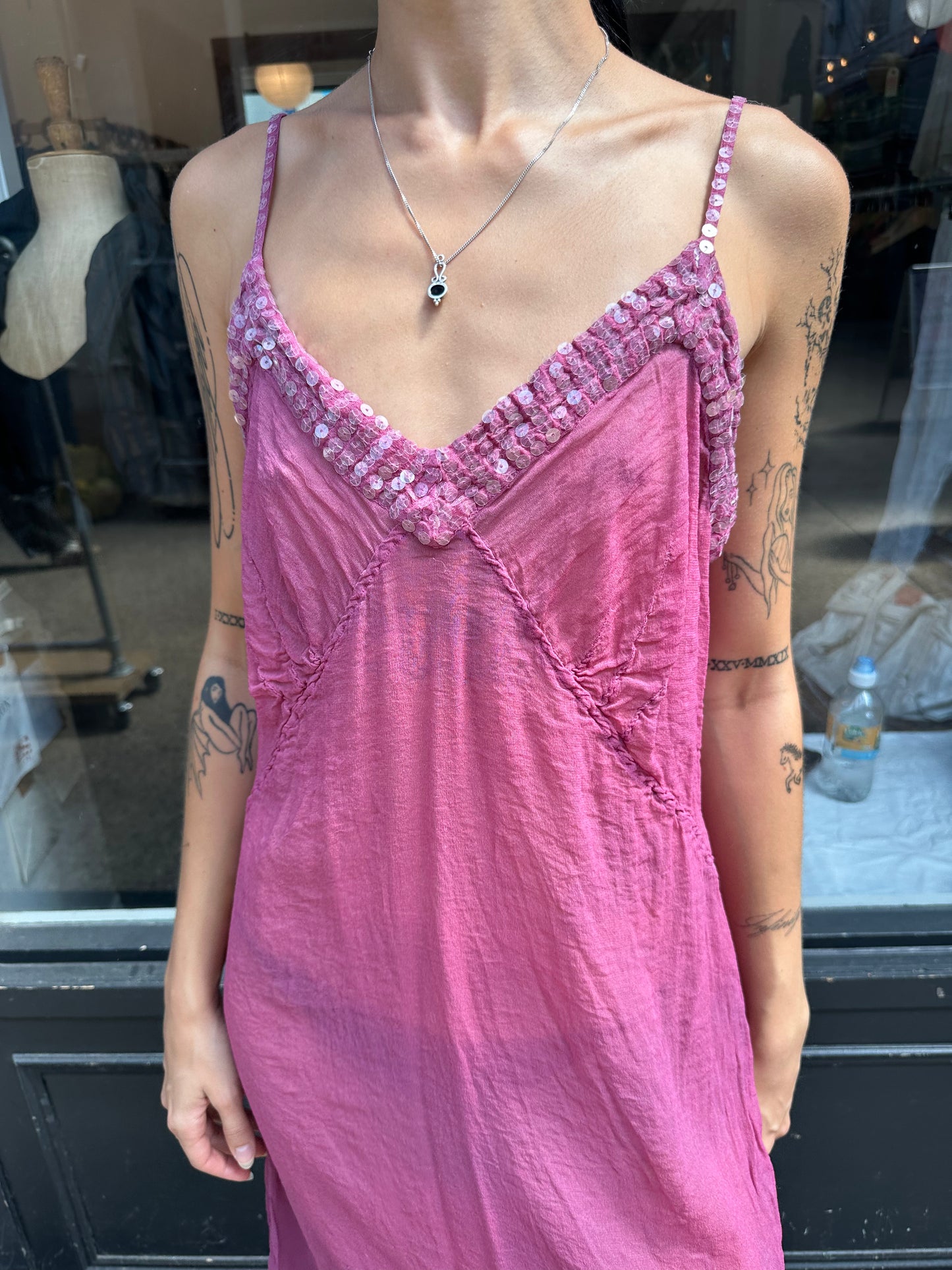 Ghost pink silk slip dress
