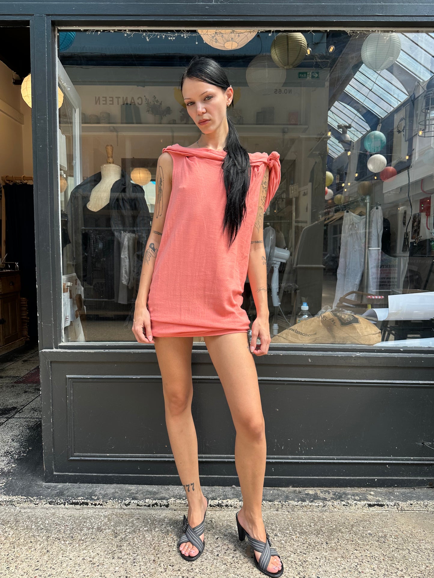 Coral hooded mini dress