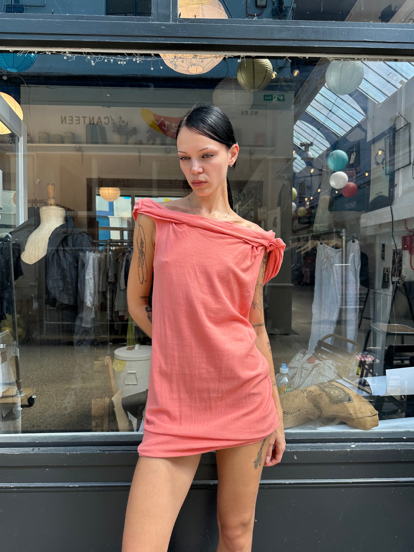 Coral hooded mini dress