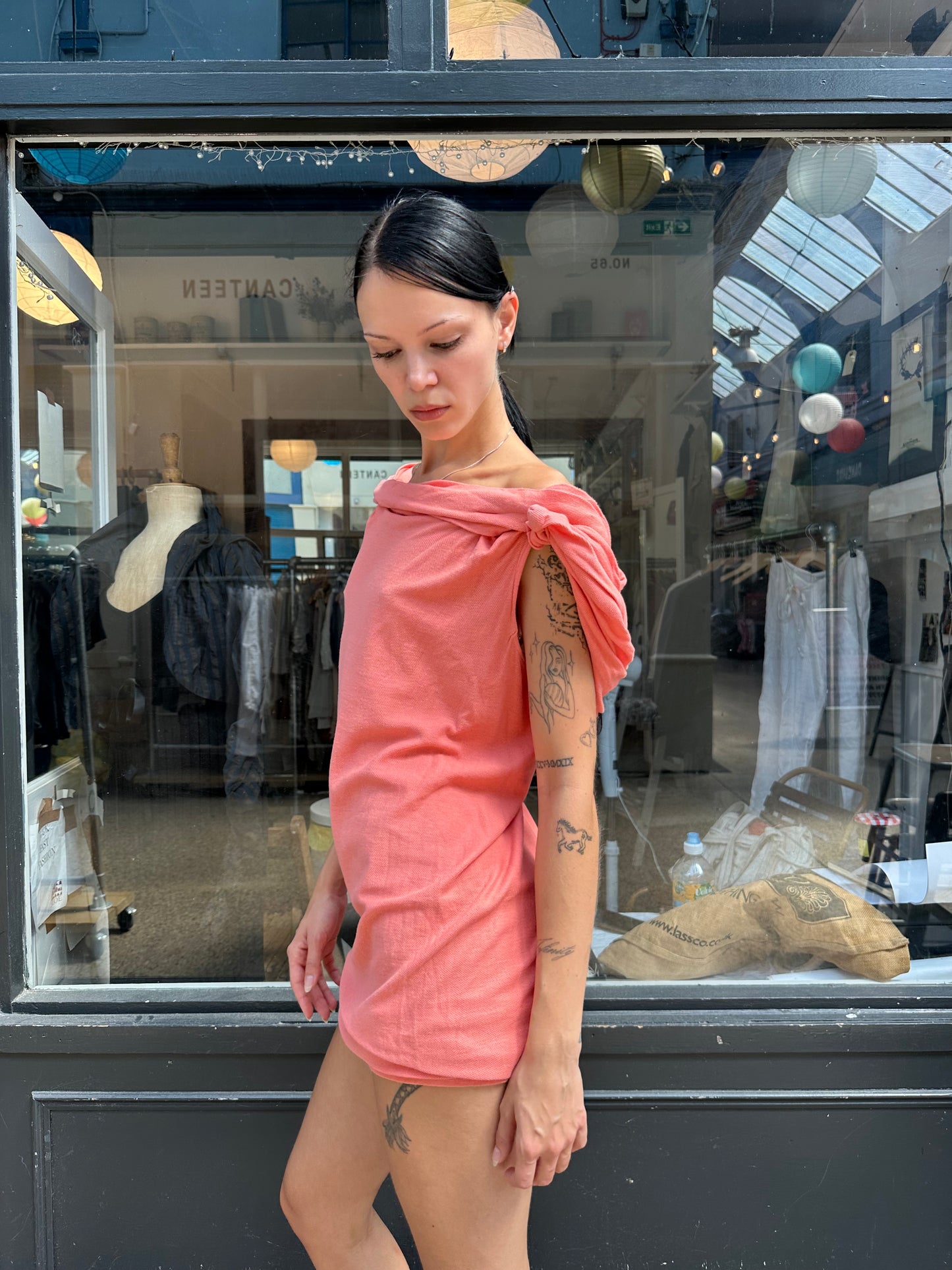 Coral hooded mini dress