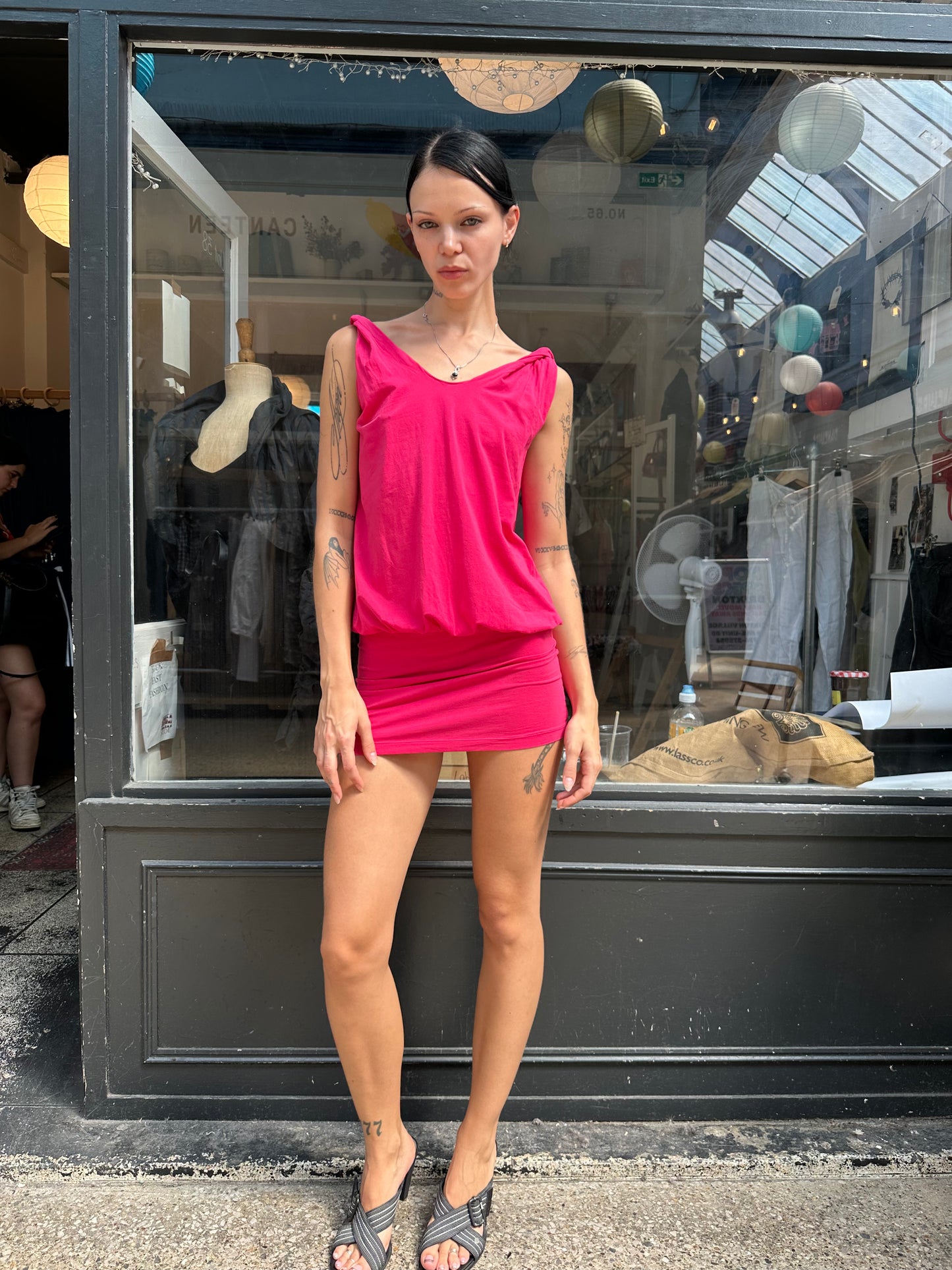 Bright pink mini dress