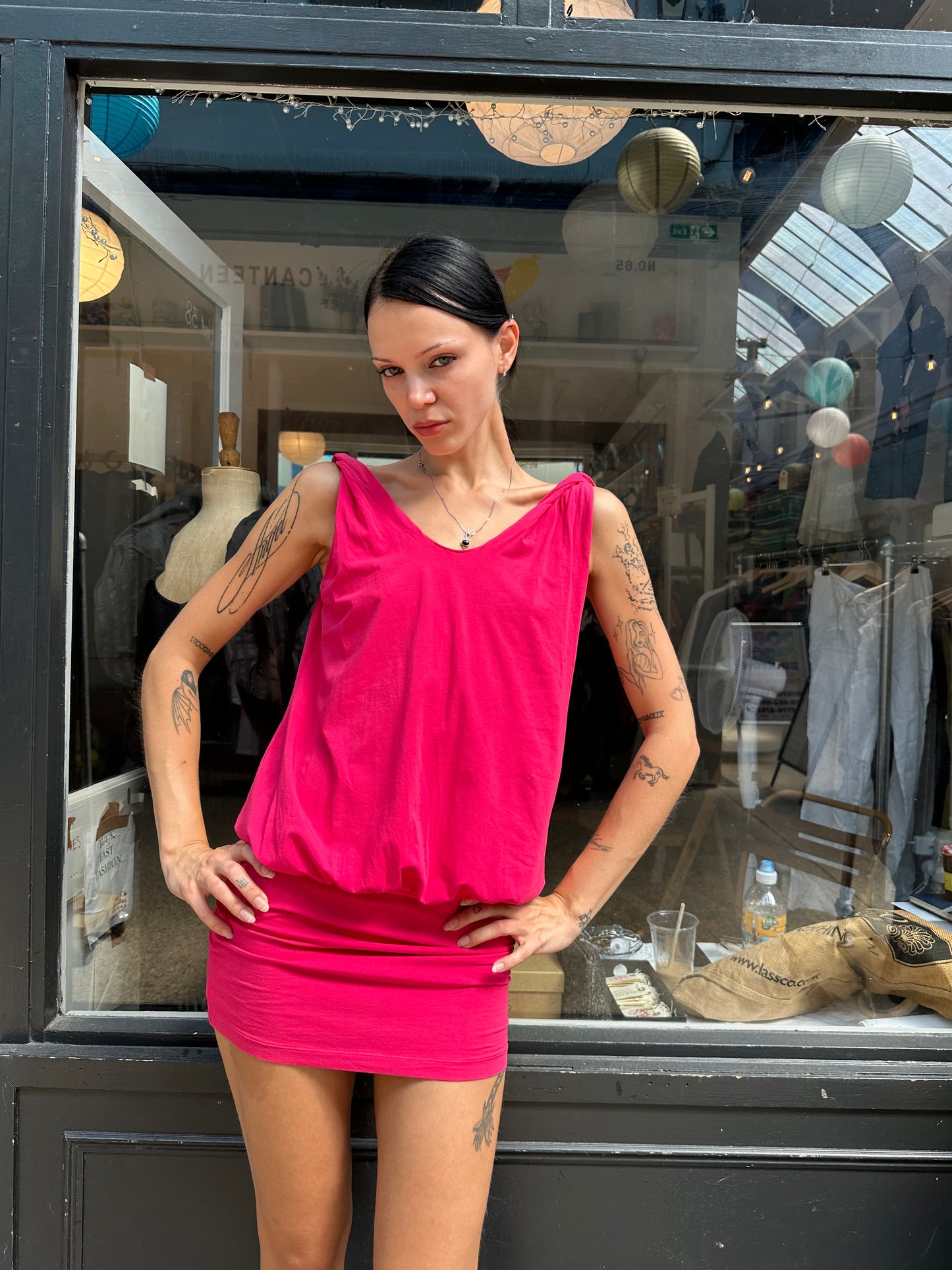 Bright pink mini dress