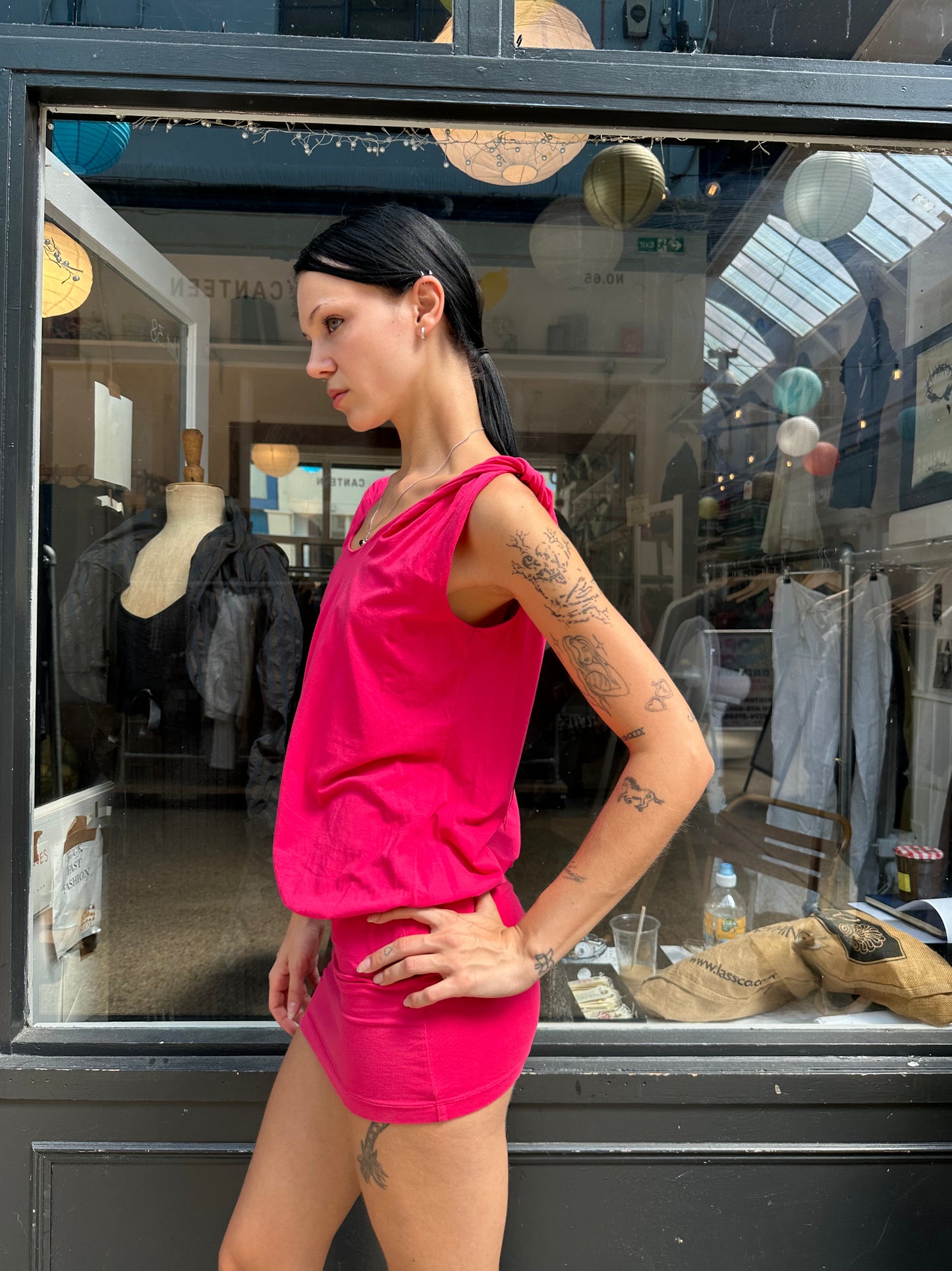 Bright pink mini dress