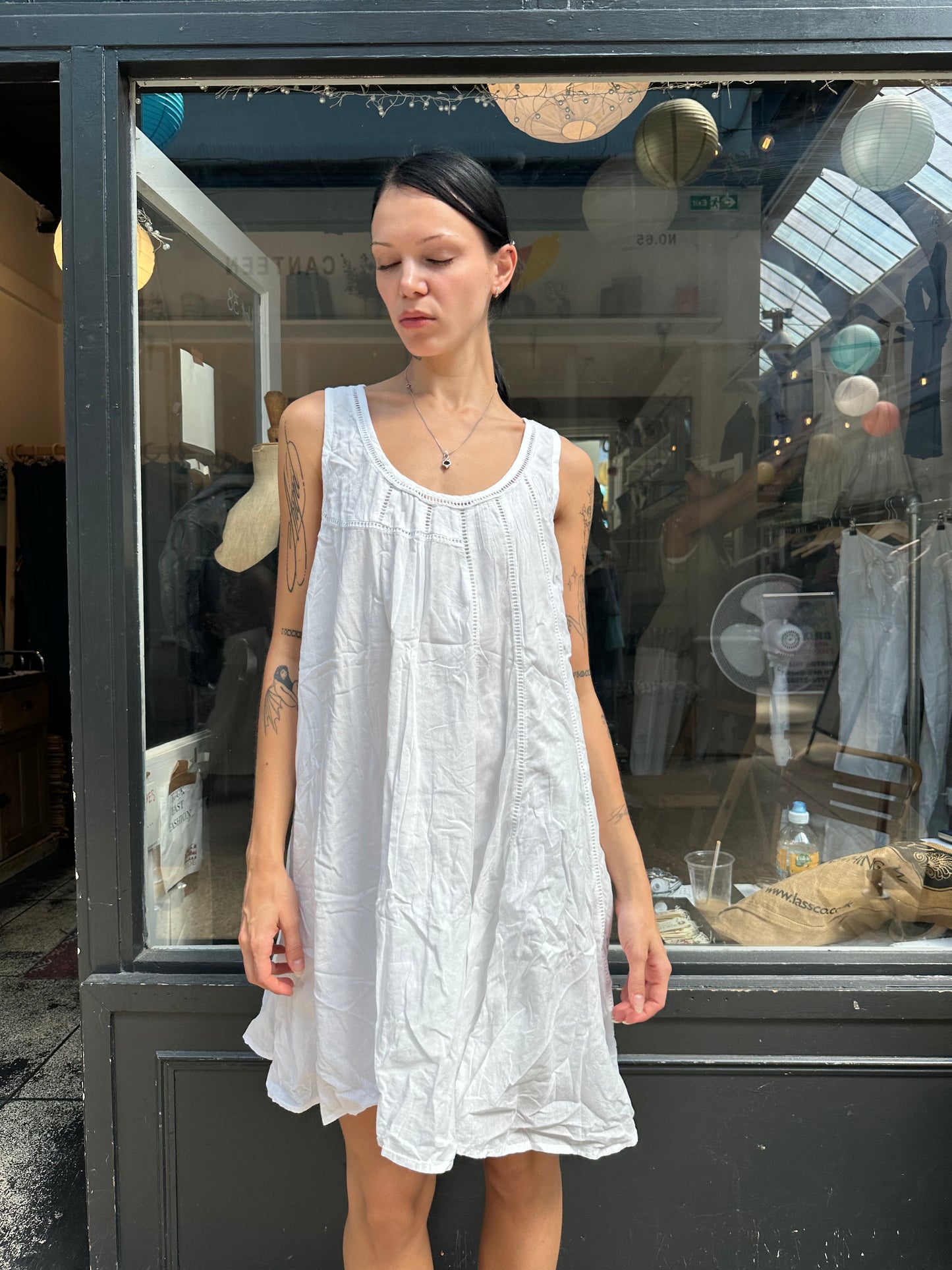 white 100% cotton baby doll dress