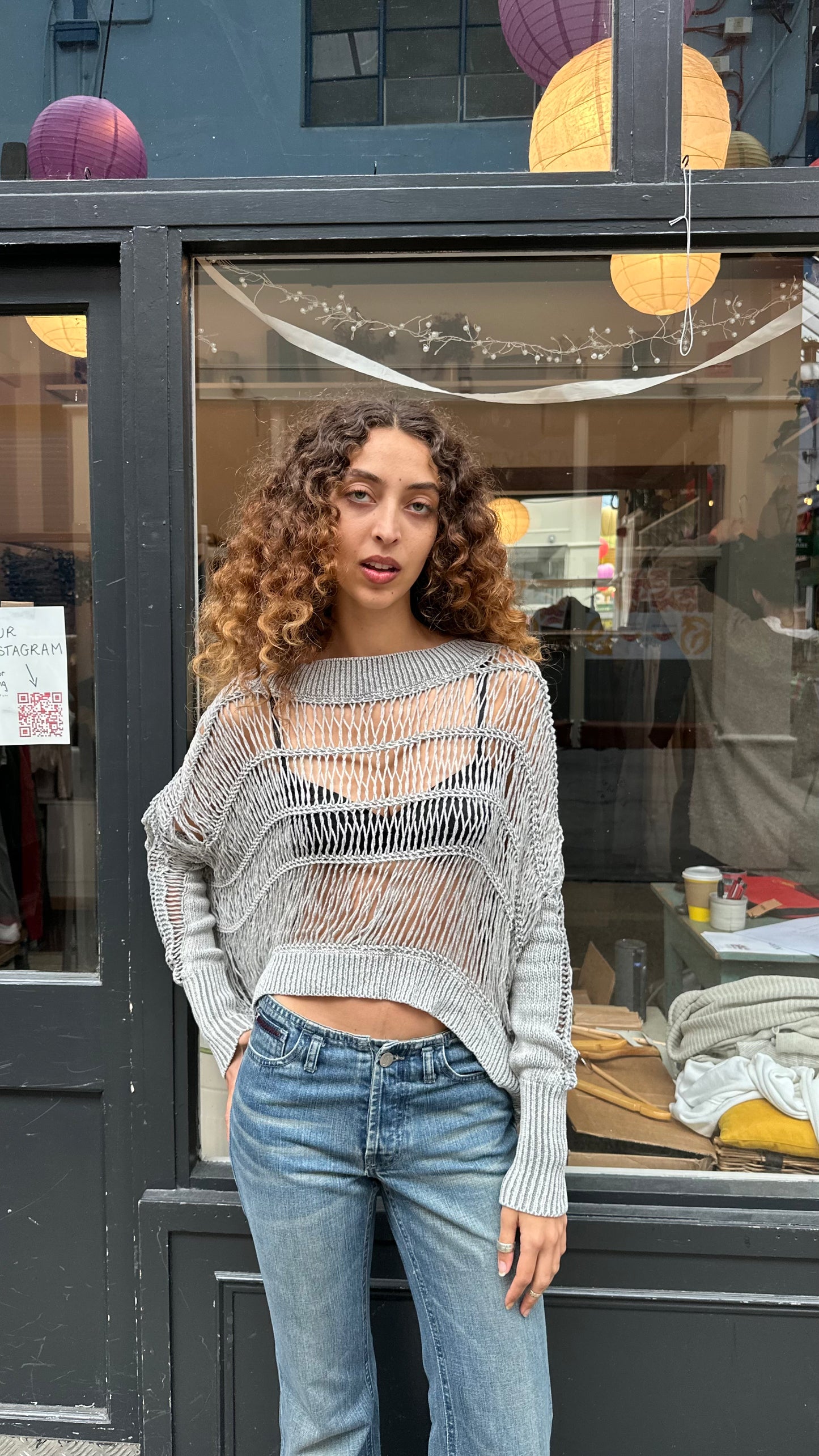 ALL SAINTS grey crochet jumper