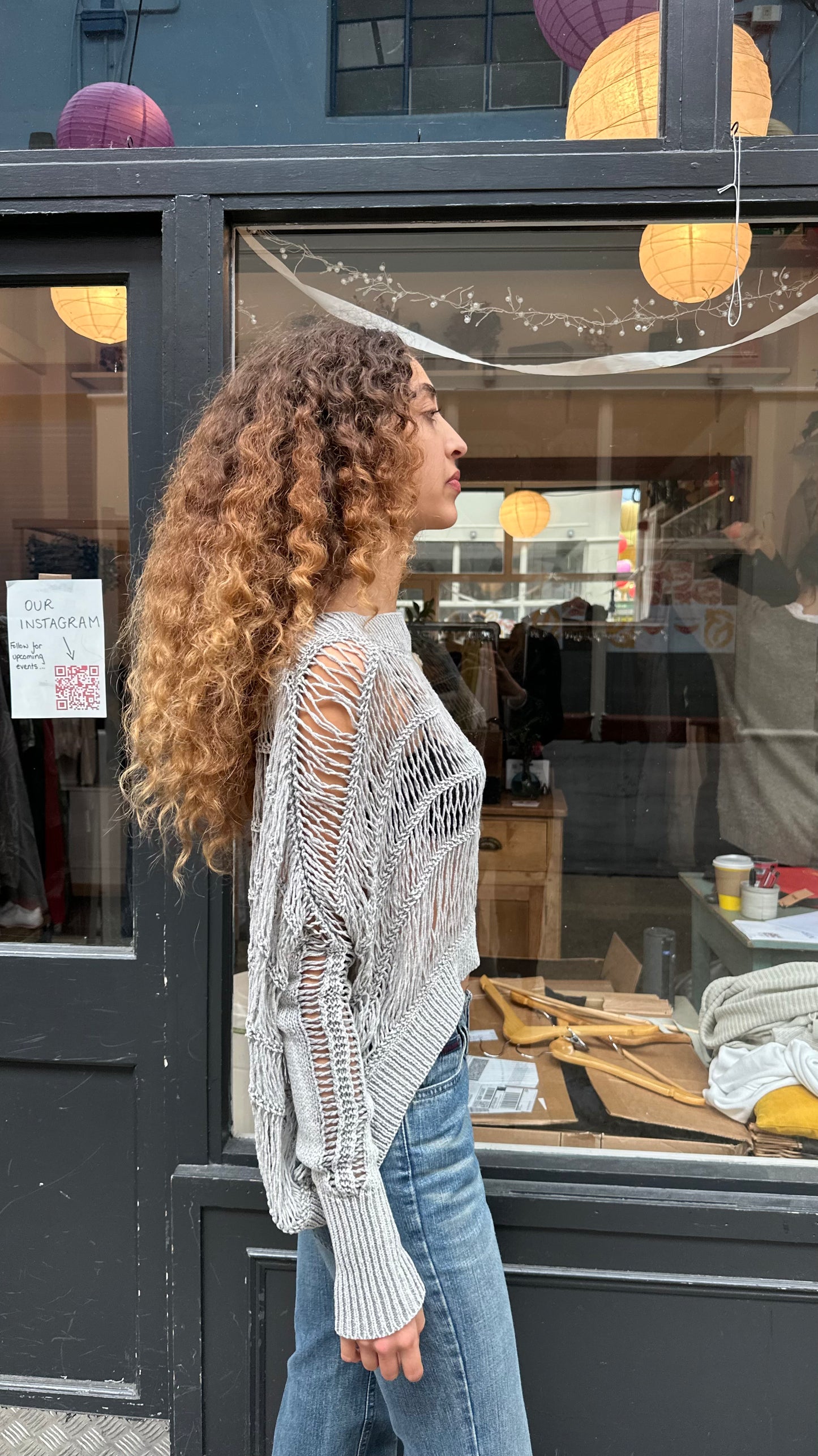 ALL SAINTS grey crochet jumper