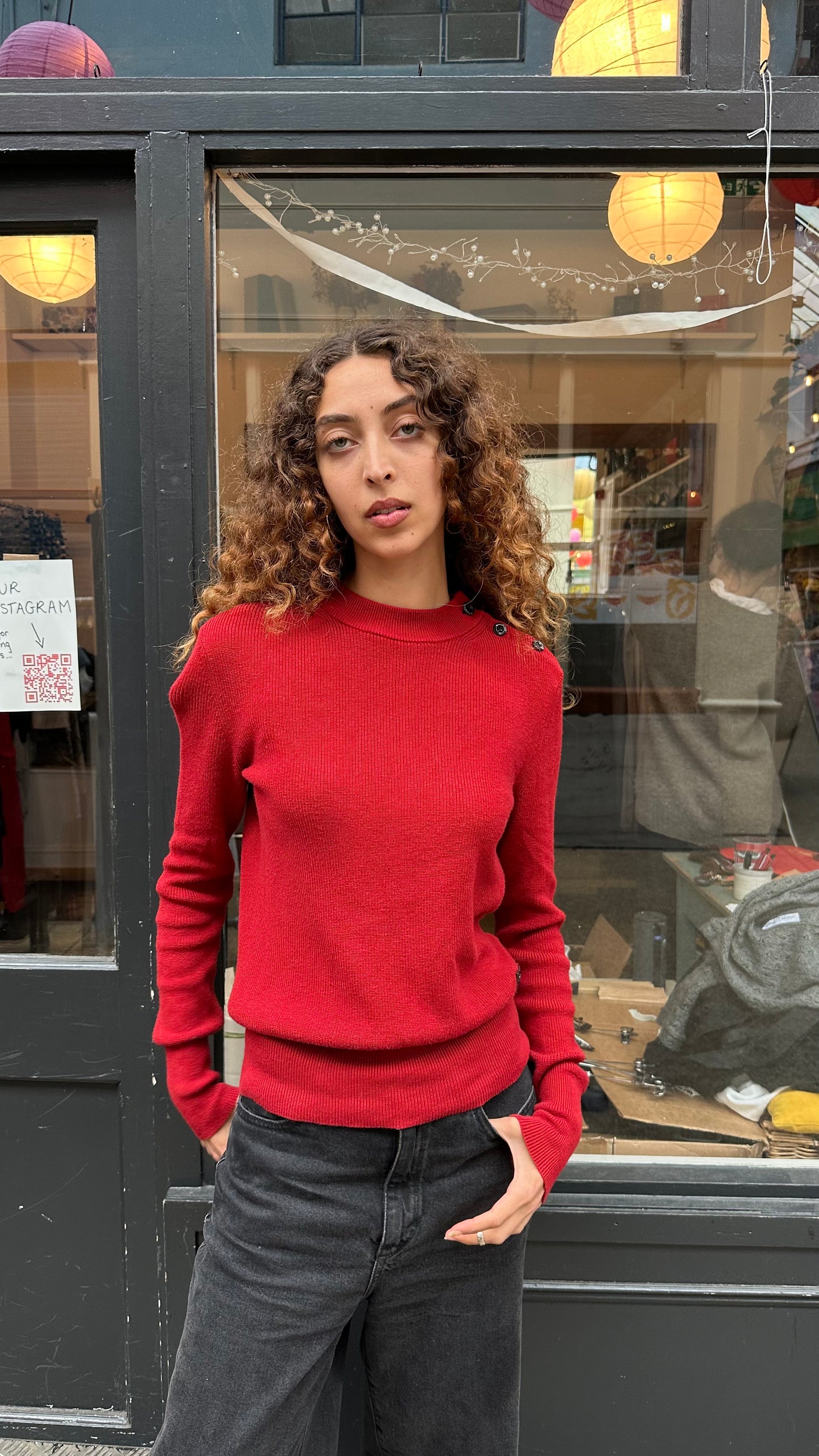 G STAR red asymmetric button jumper