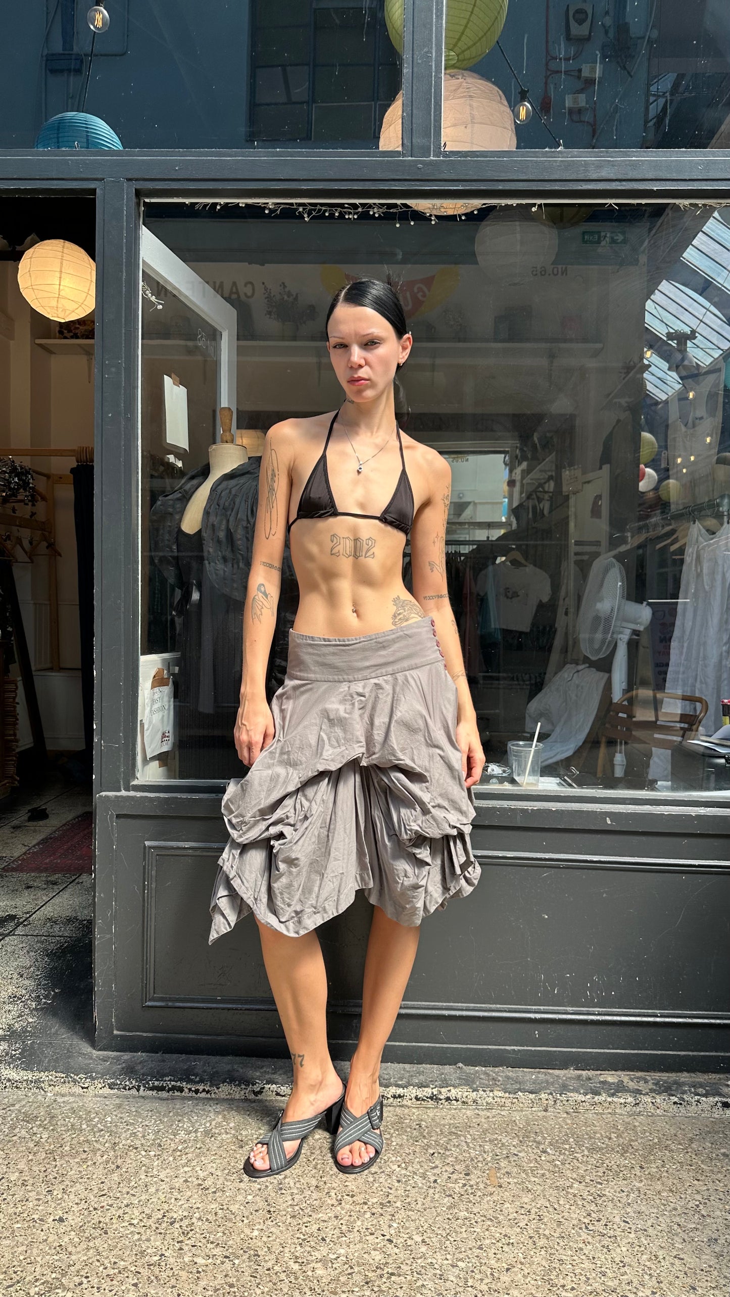 ALL SAINTS grey 100% cotton midi skirt
