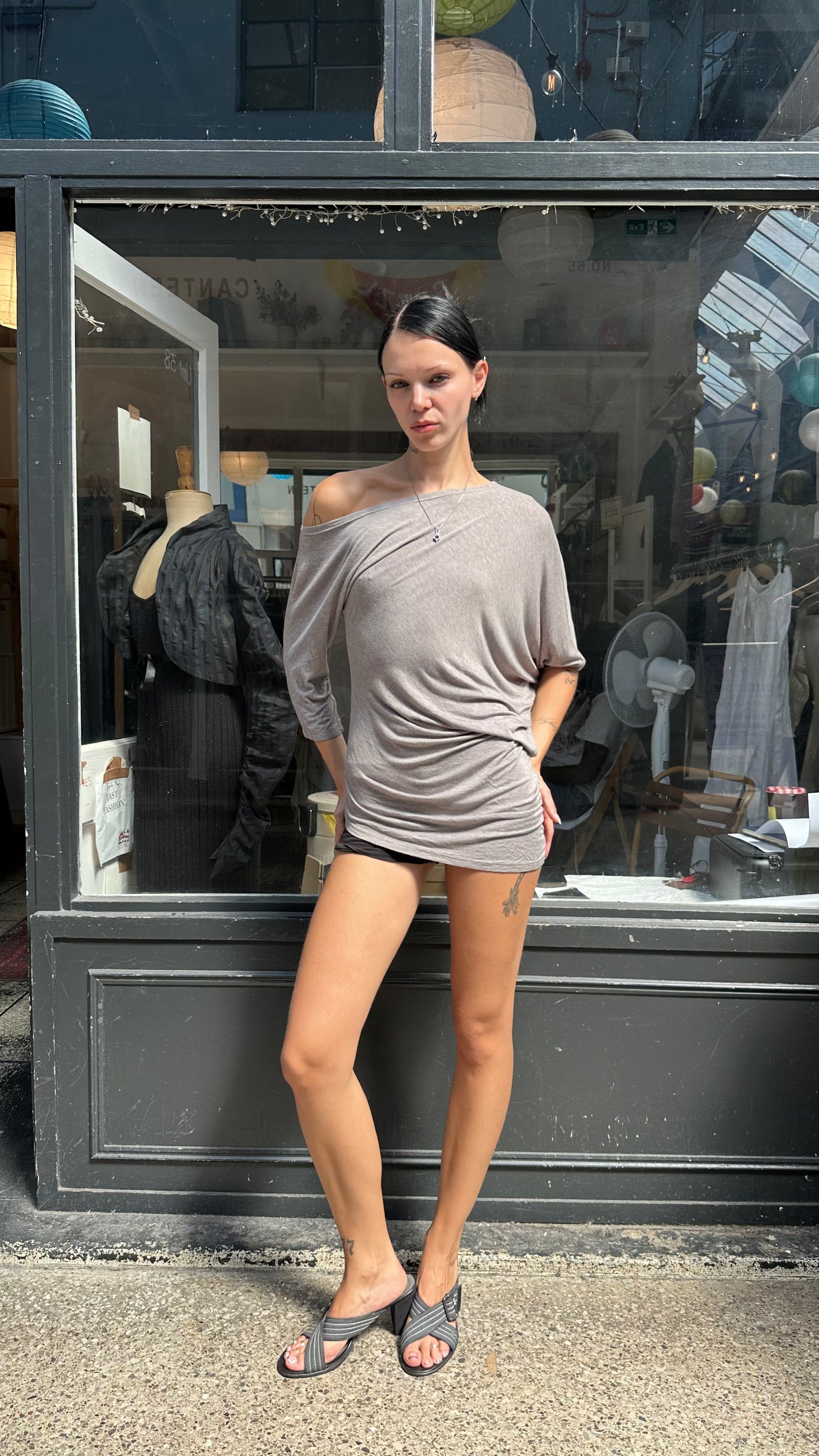 Grey asymmetric slouchy tunic top