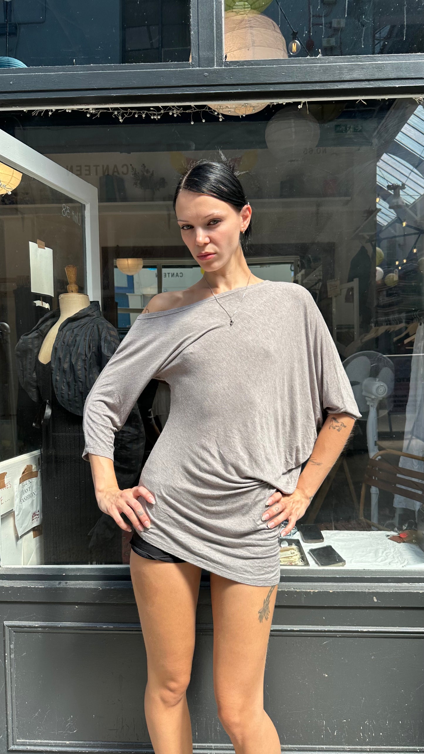 Grey asymmetric slouchy tunic top