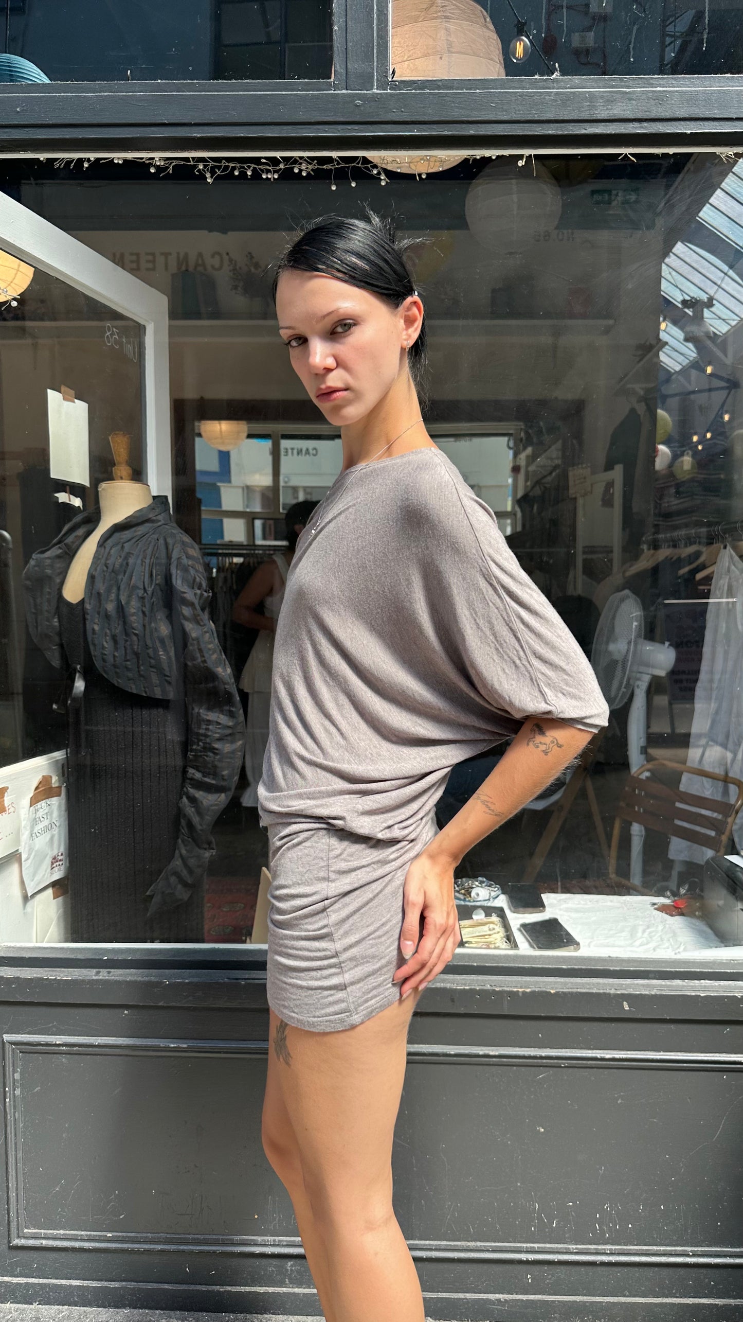 Grey asymmetric slouchy tunic top