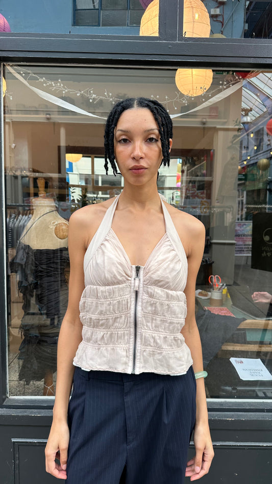 Textured silk halterneck