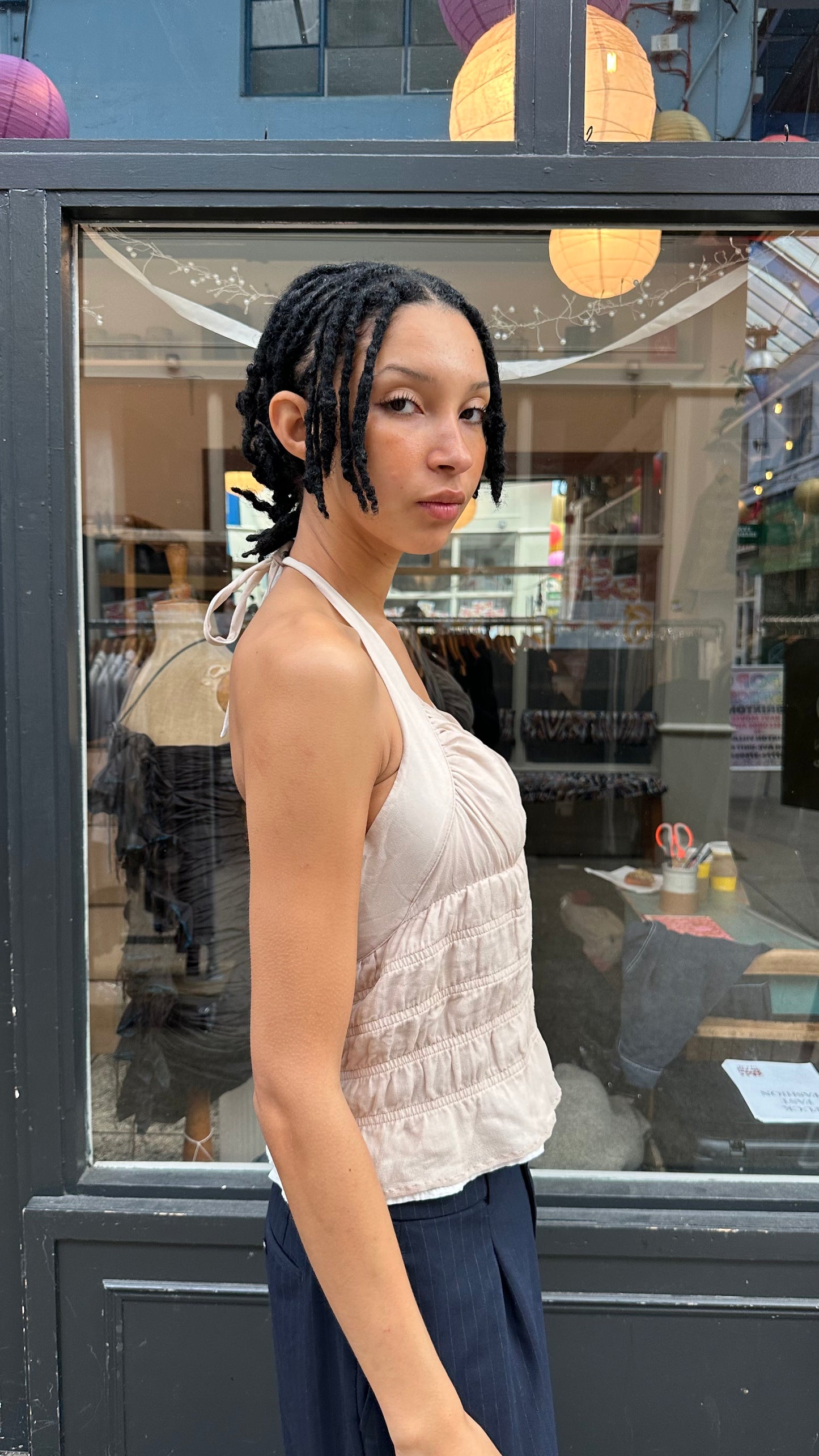 Textured silk halterneck