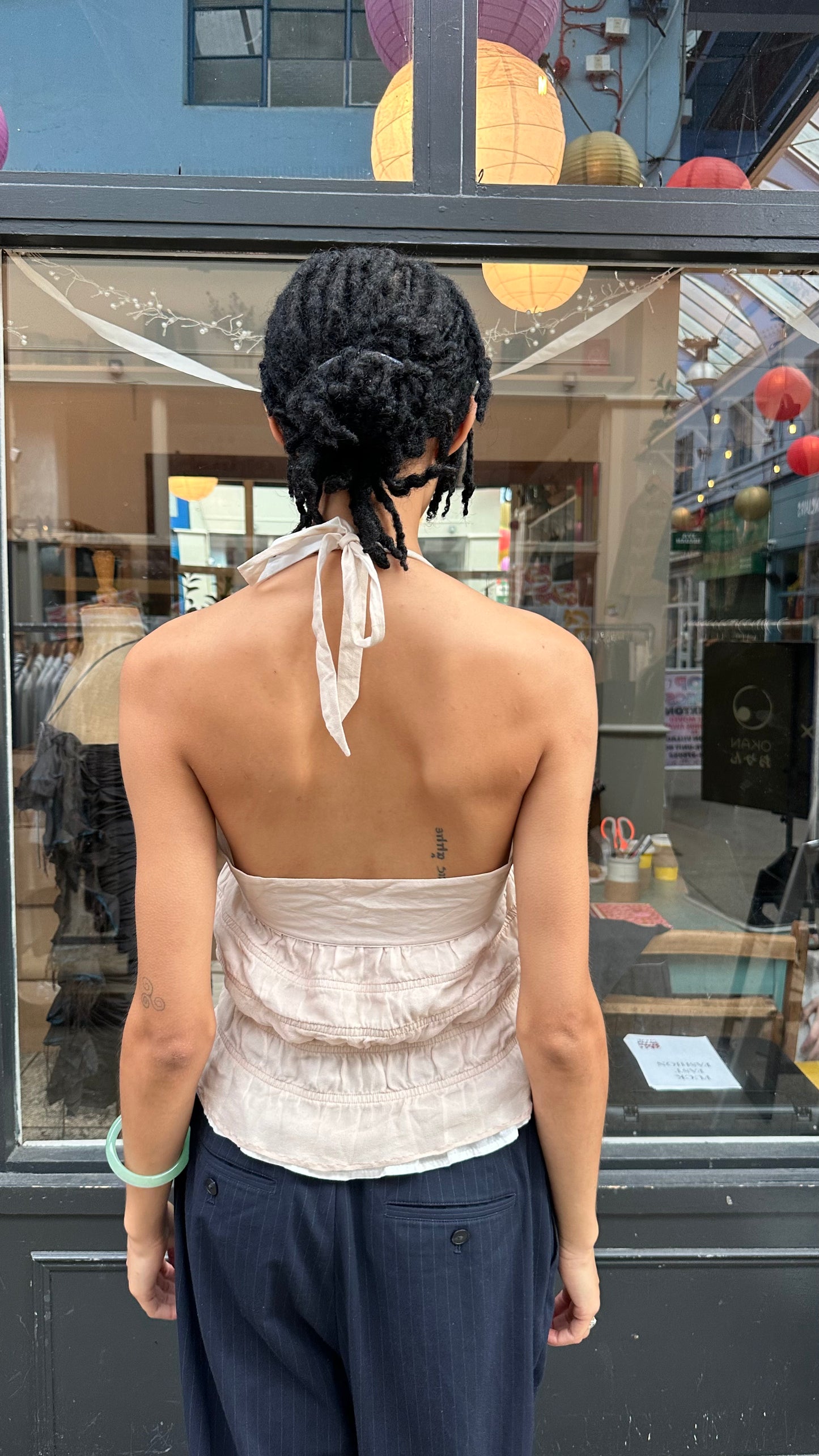Textured silk halterneck