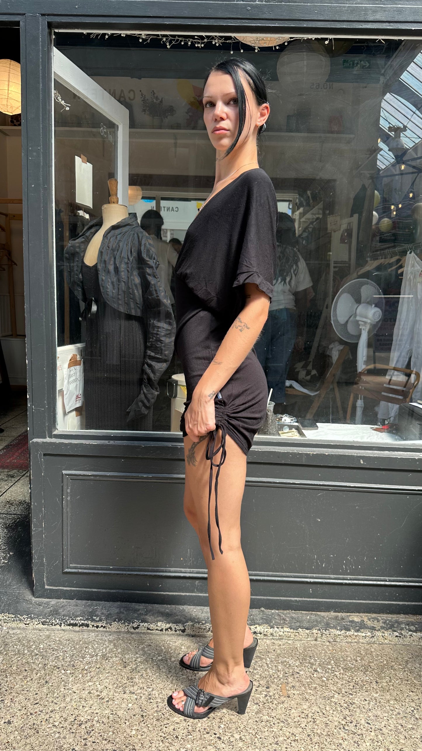 black batwing mini dress