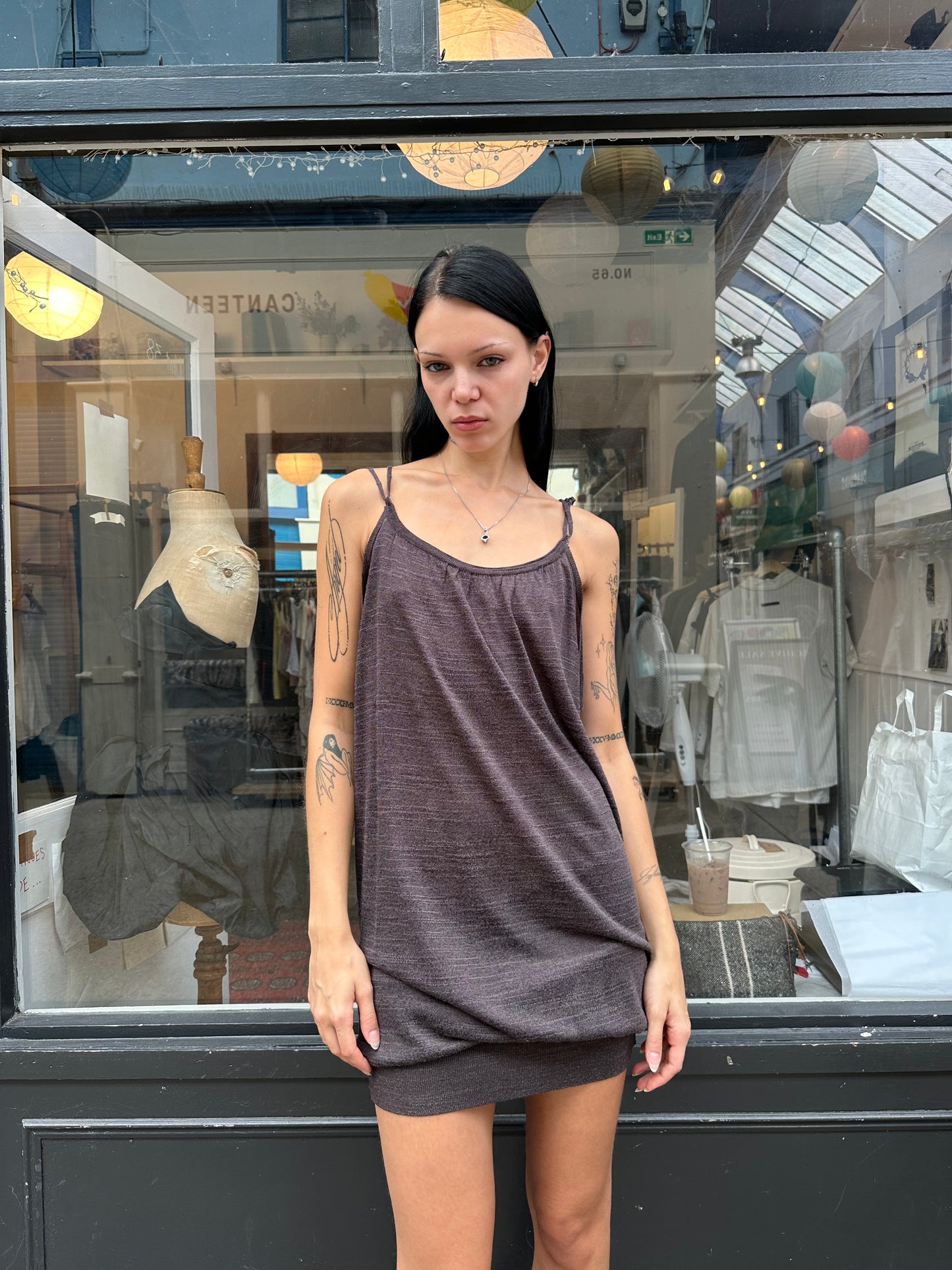Brown knit strappy dress