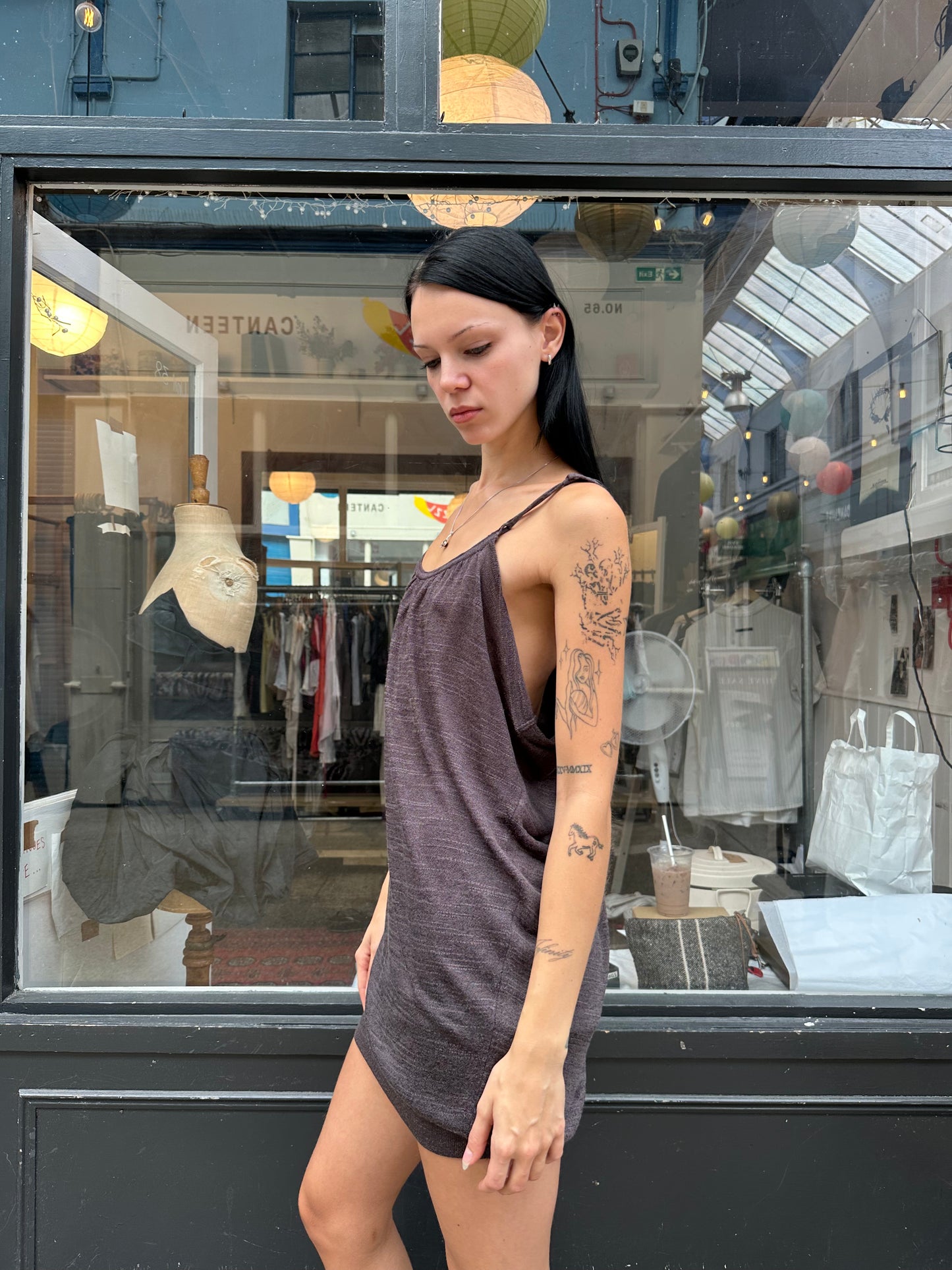 Brown knit strappy dress