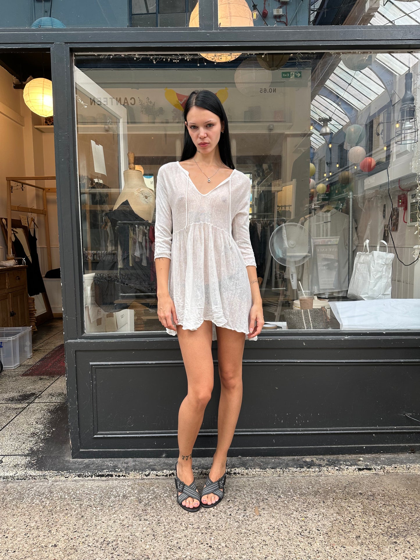 White knit knit mini dress