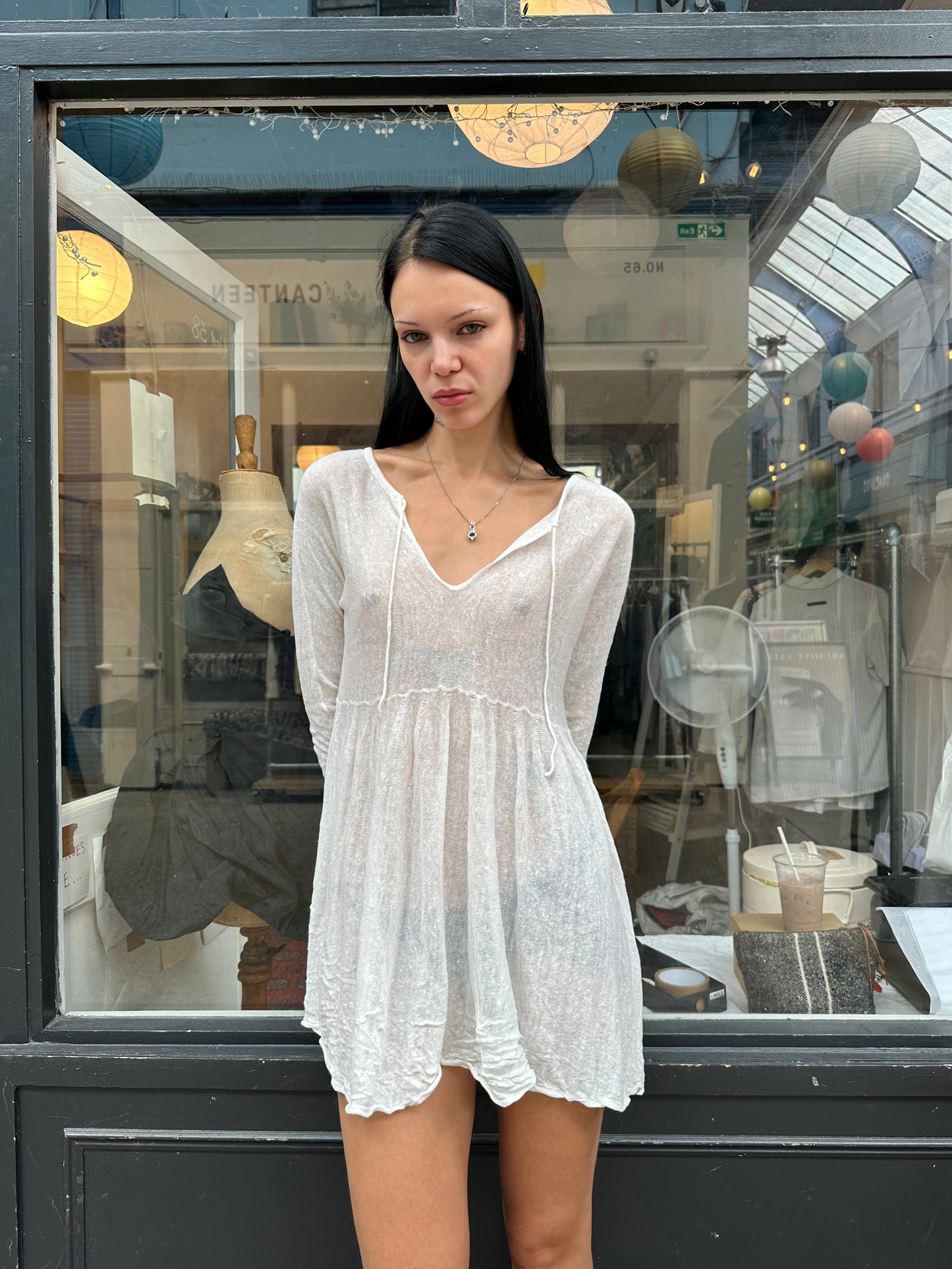White knit knit mini dress