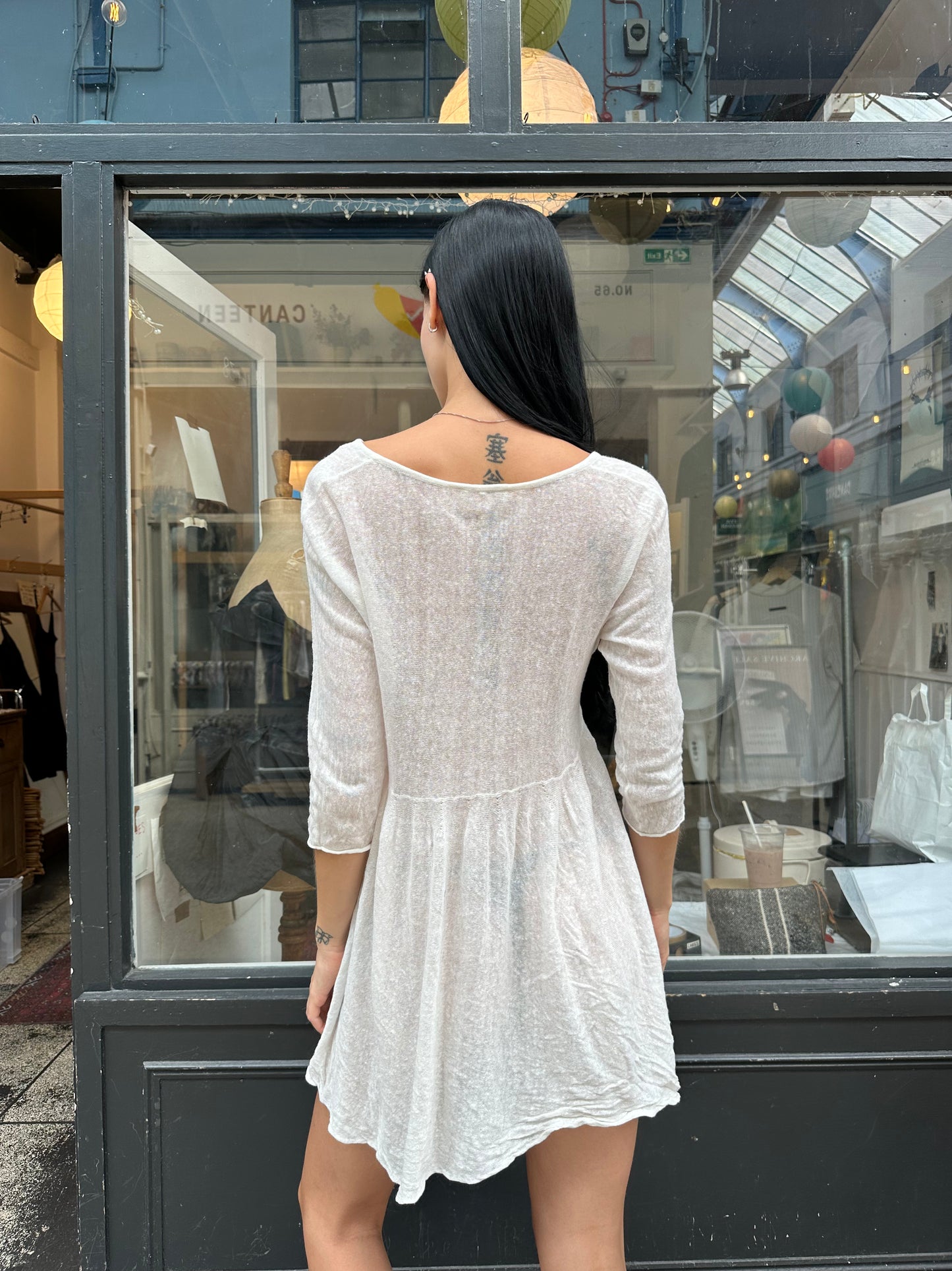 White knit knit mini dress