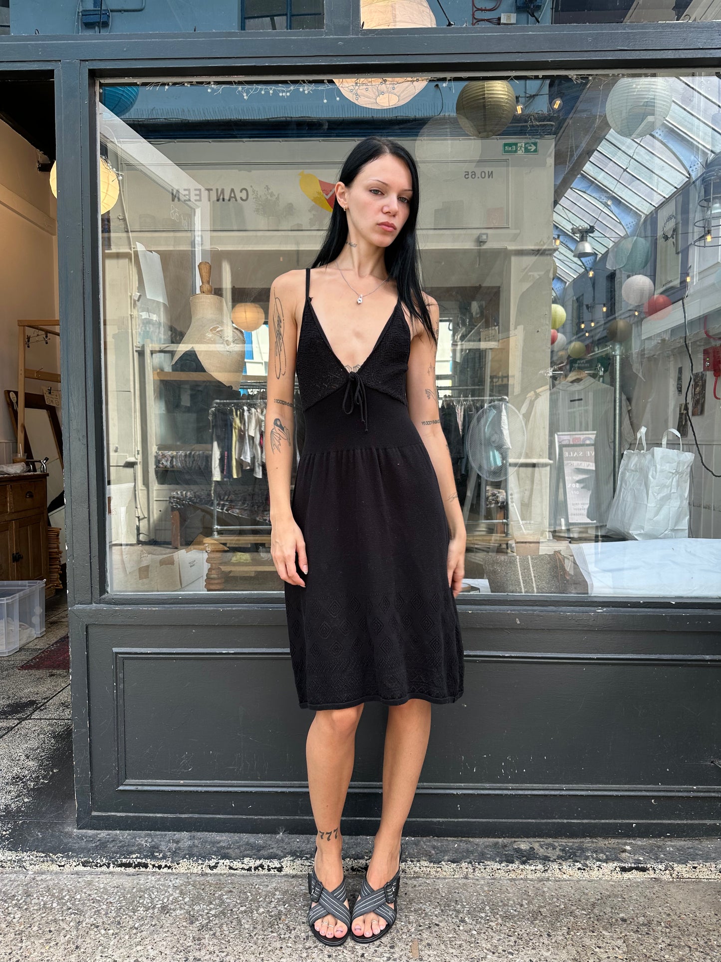 Black crochet mini dress
