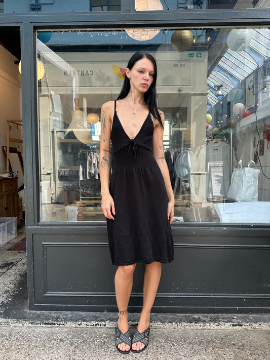 Black crochet mini dress