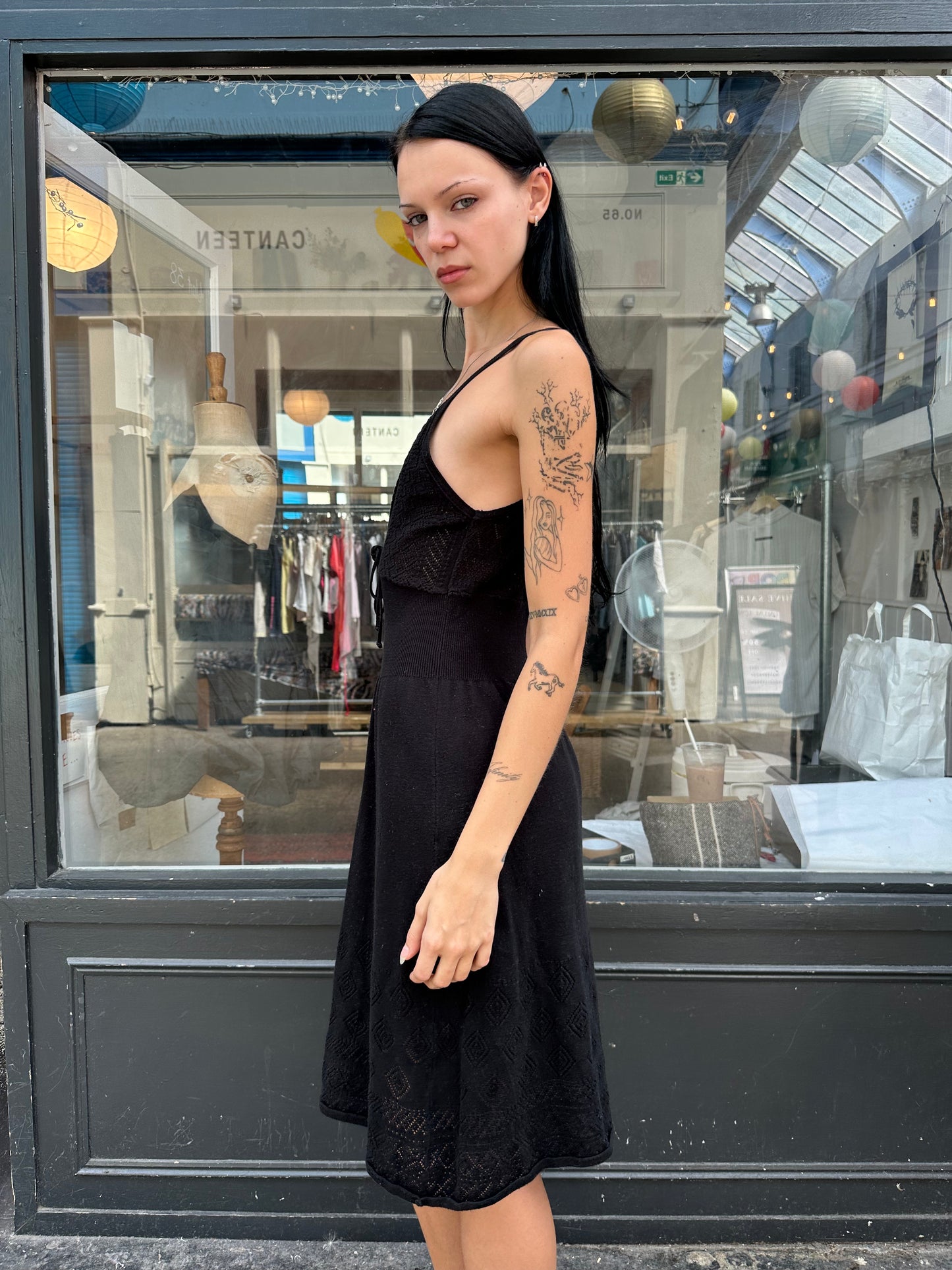 Black crochet mini dress