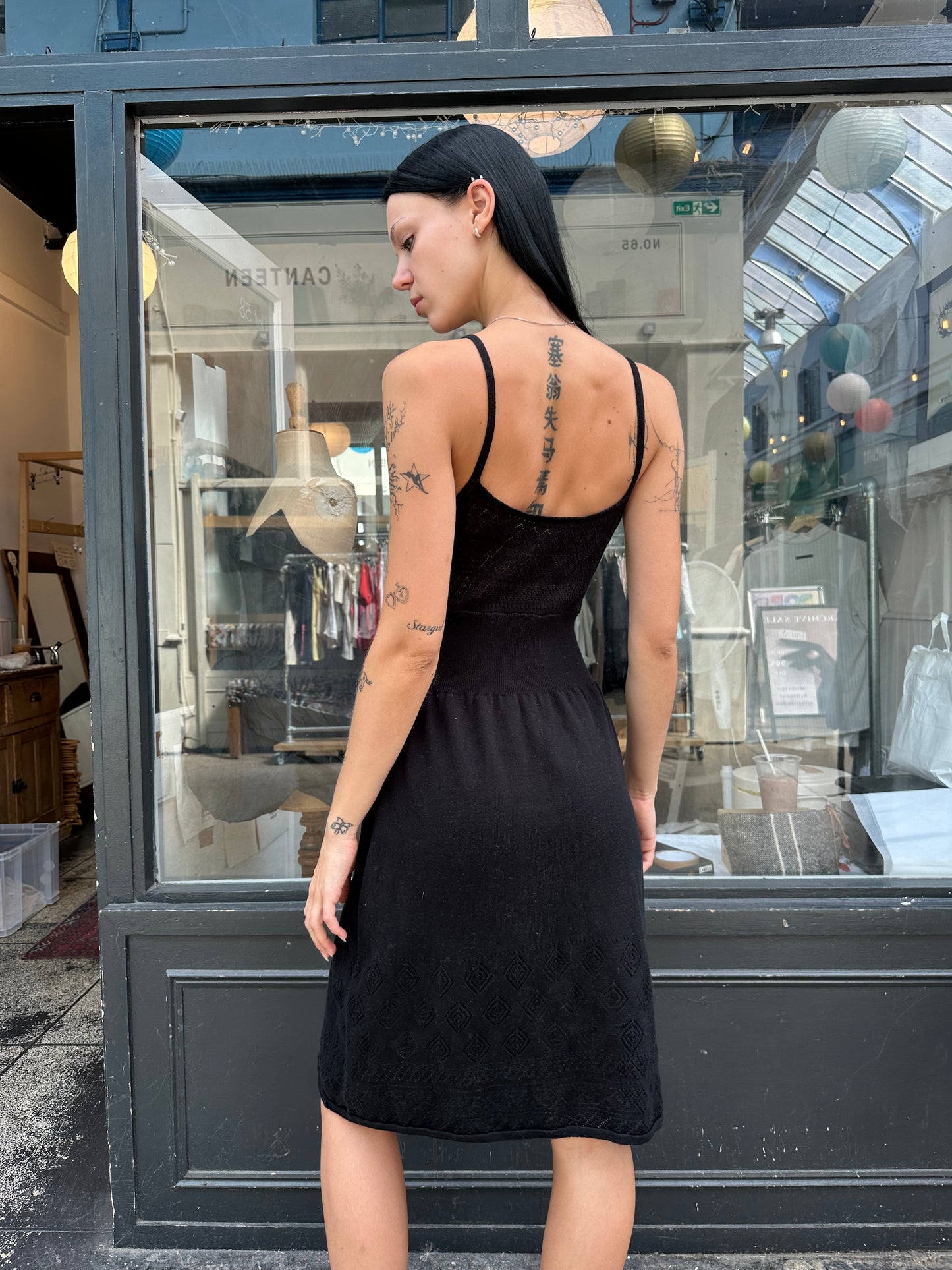 Black crochet mini dress