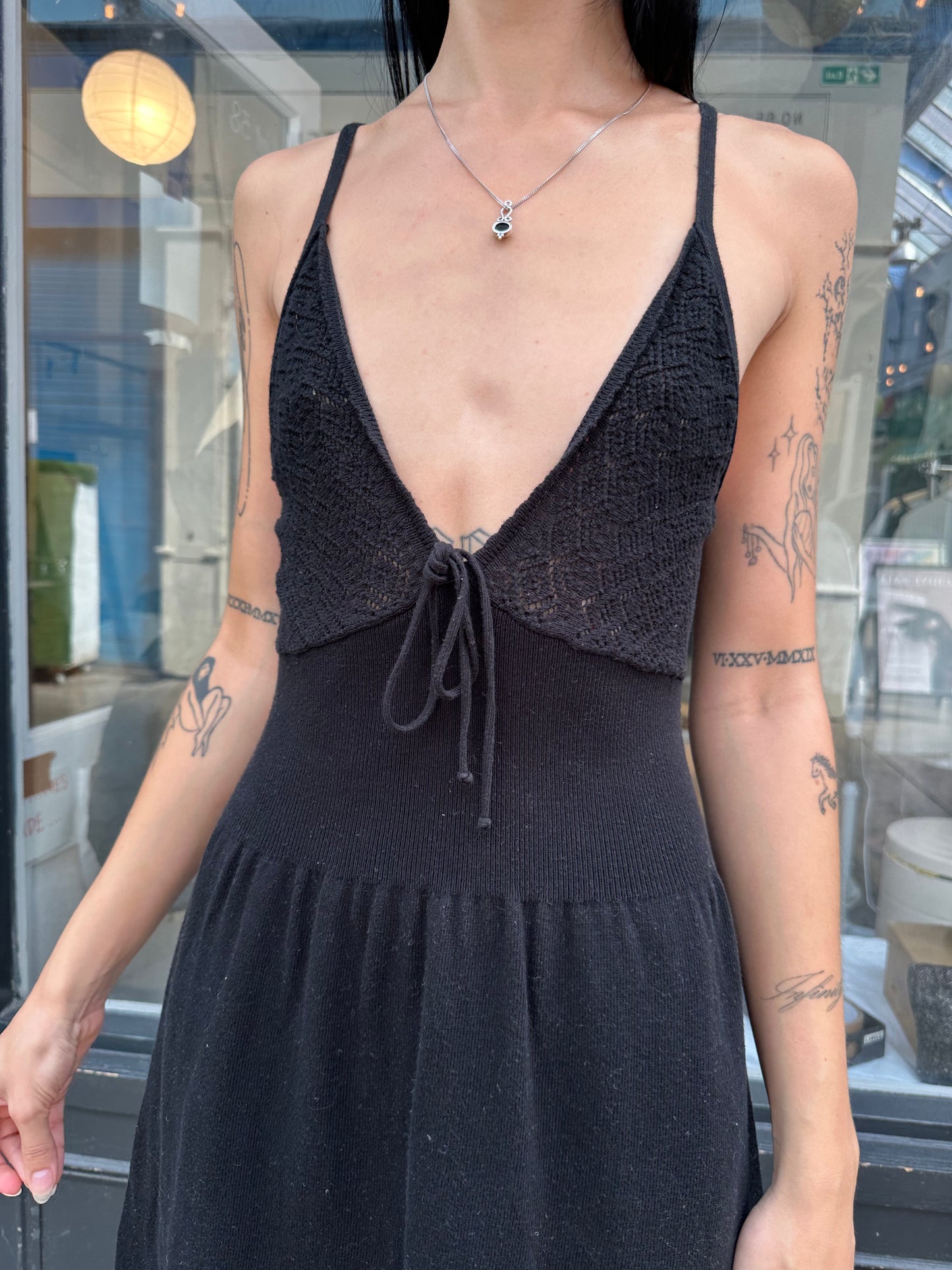 Black crochet mini dress