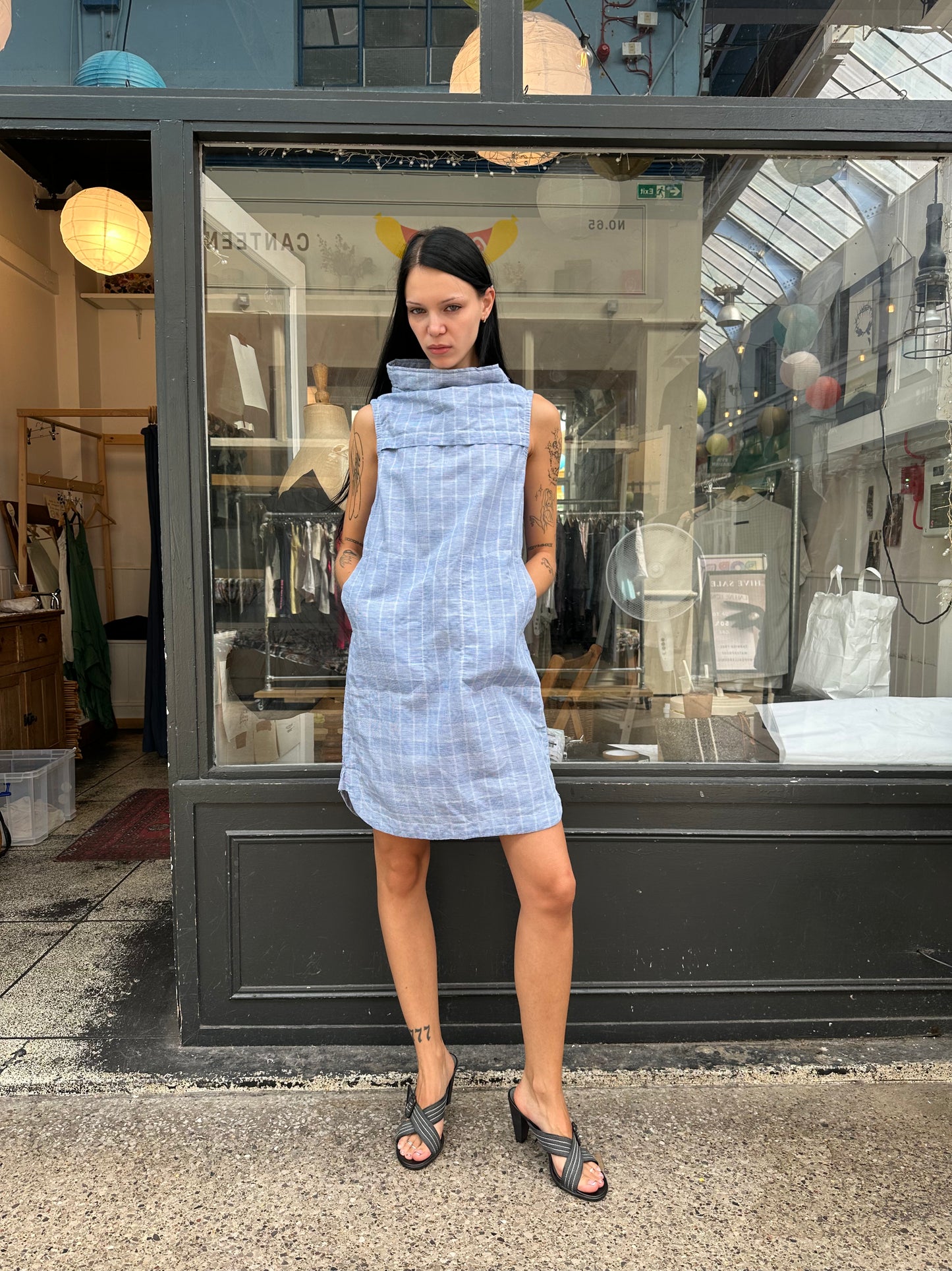 G-STAR blue plaid smock dress