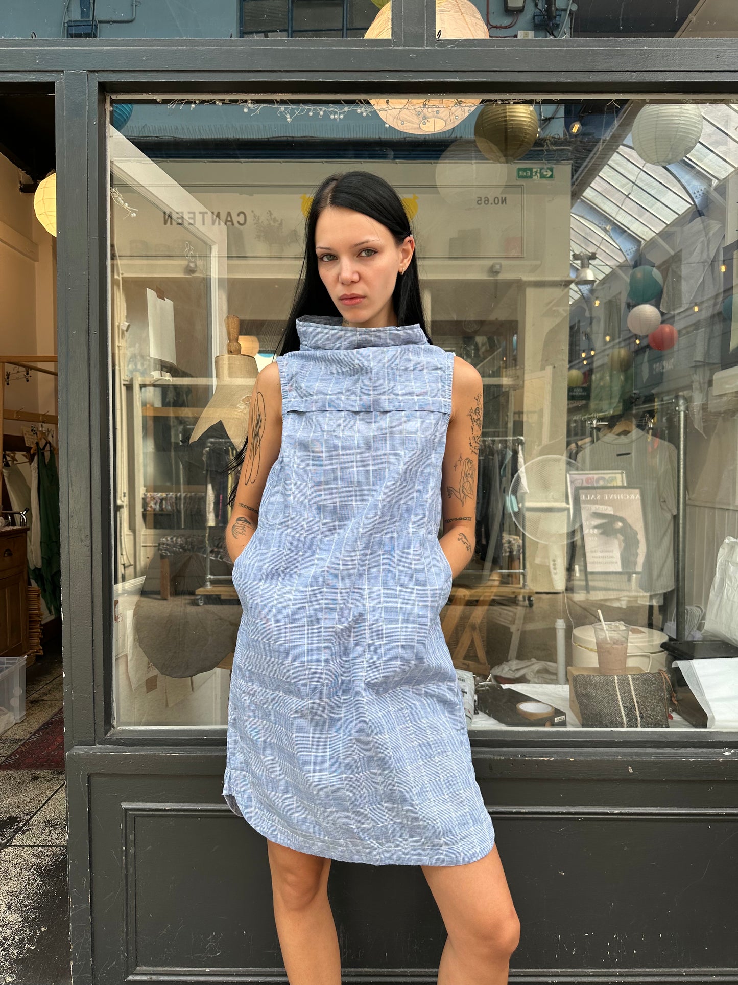 G-STAR blue plaid smock dress