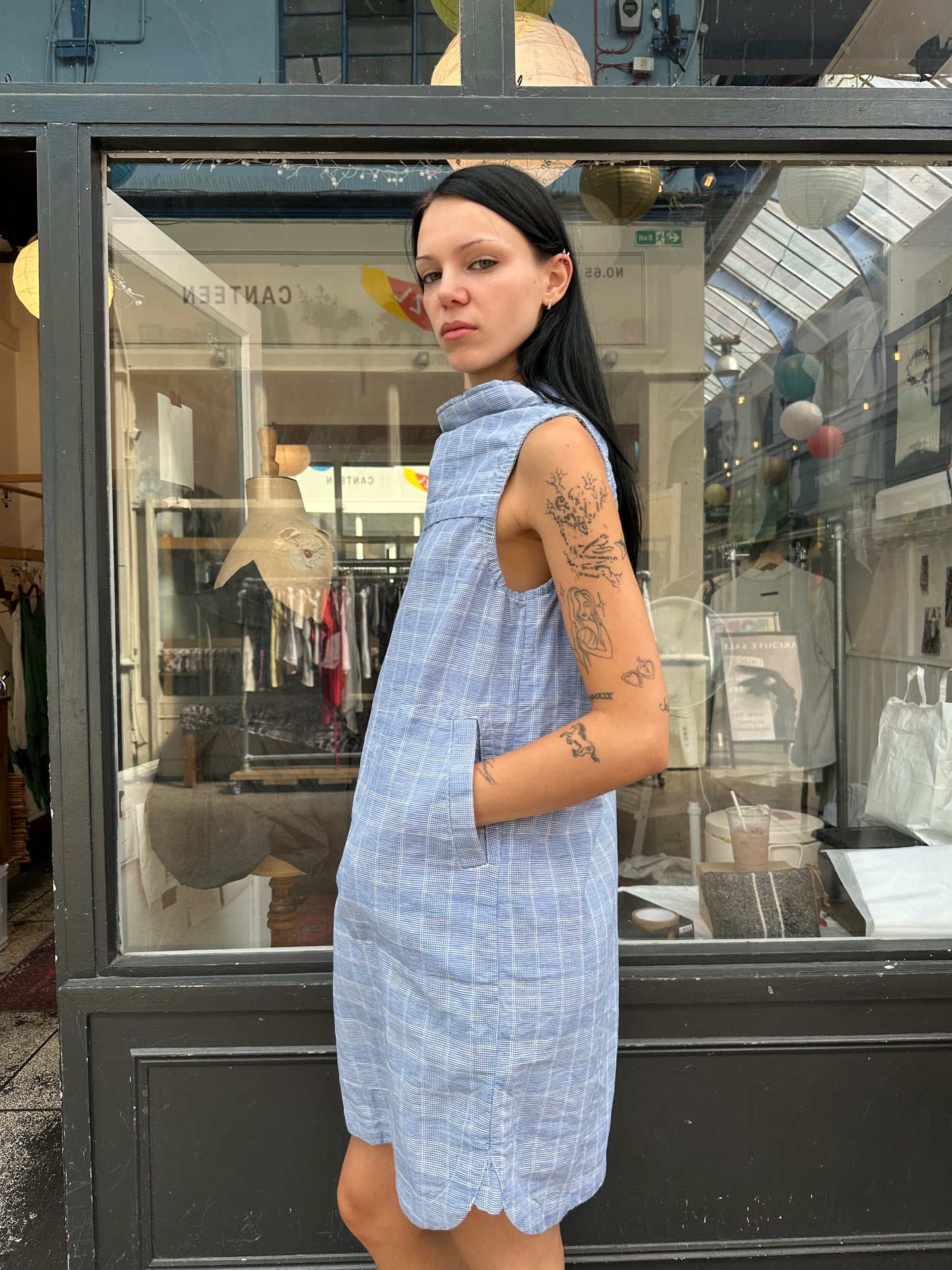 G-STAR blue plaid smock dress