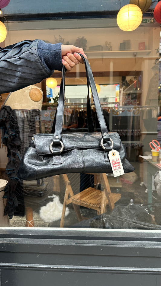 Black leather baguette bag