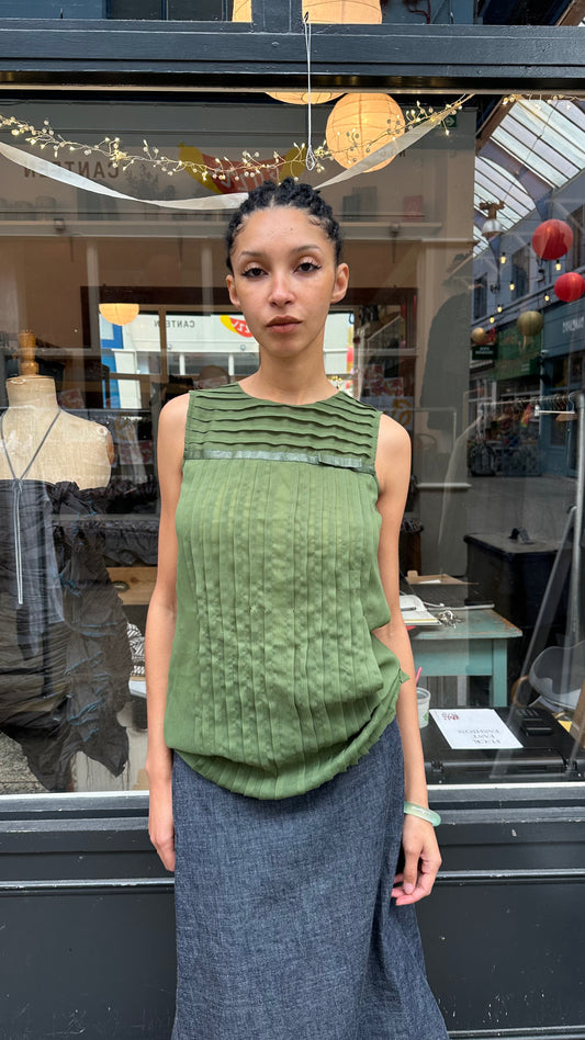 Green pleated mini dress