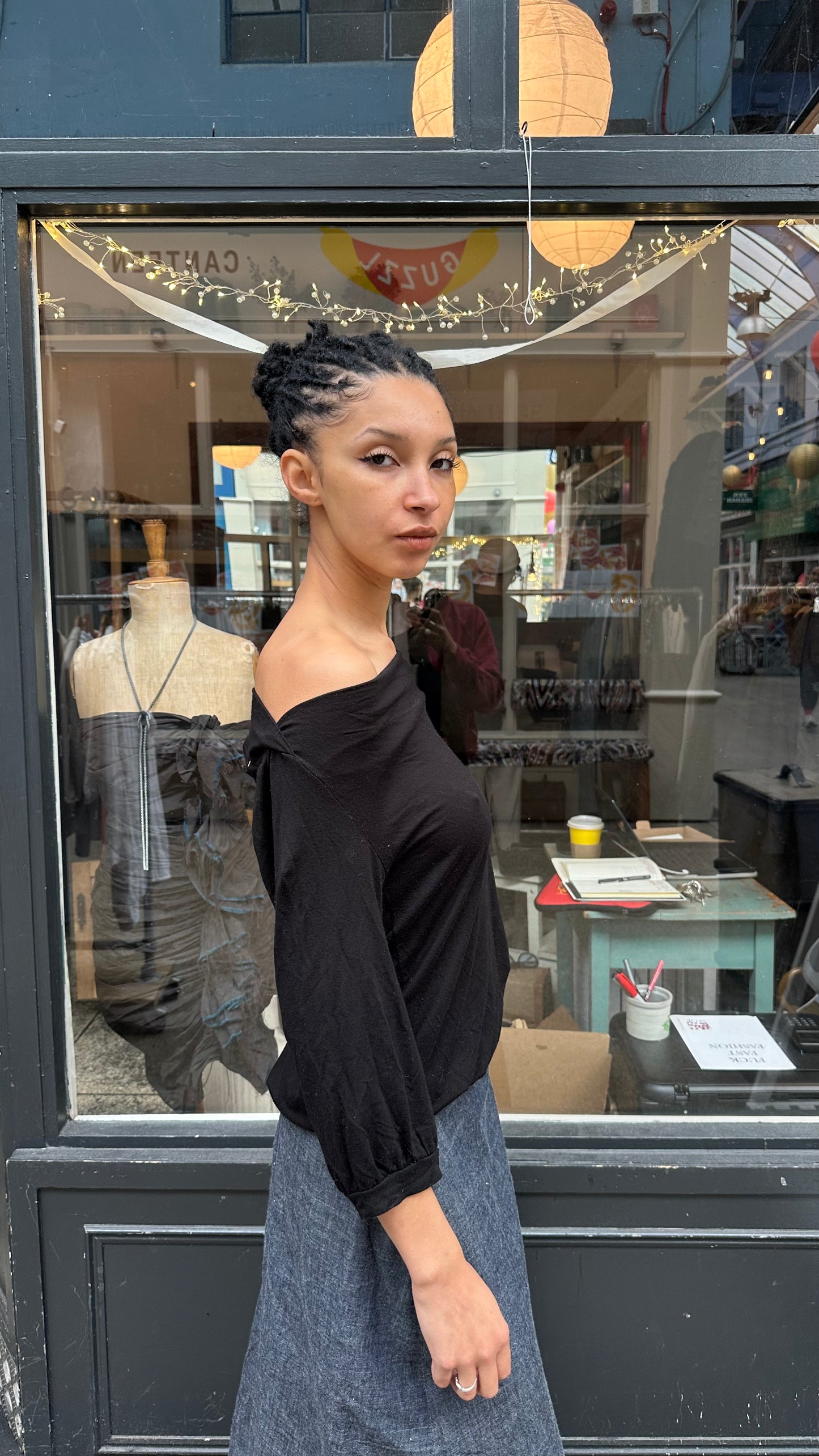 Black long sleeve multi wear top