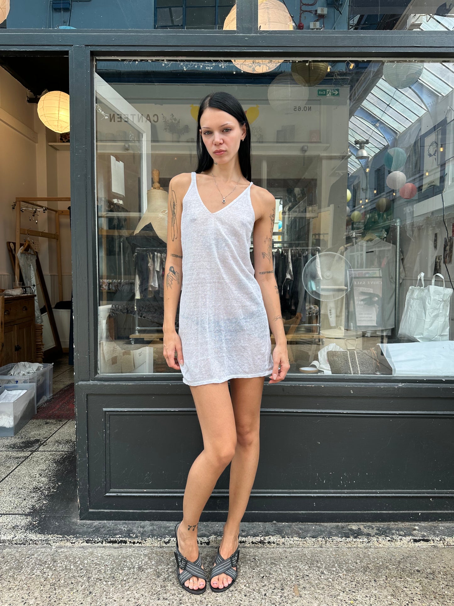 White fine knit linen mini dress