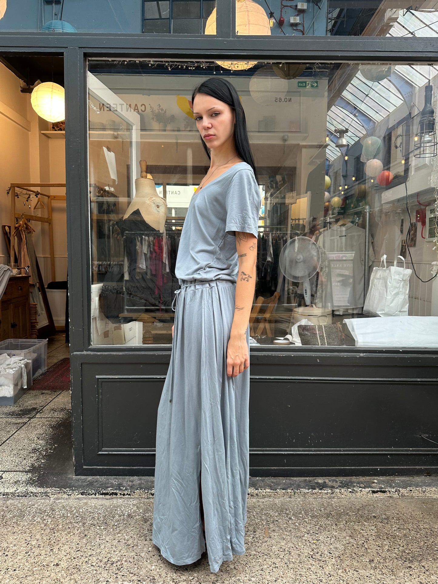 Blue drop waist maxi dress
