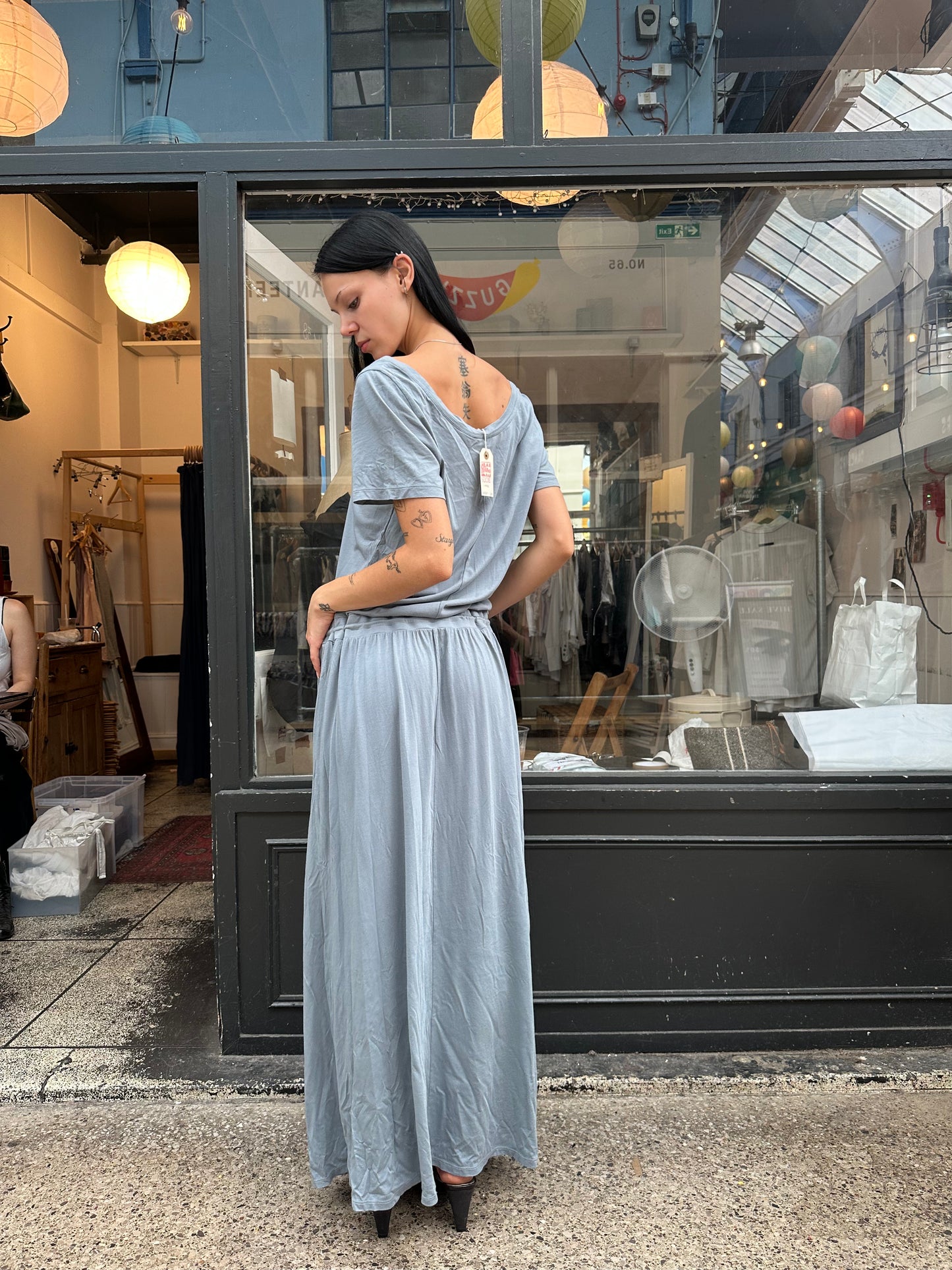 Blue drop waist maxi dress