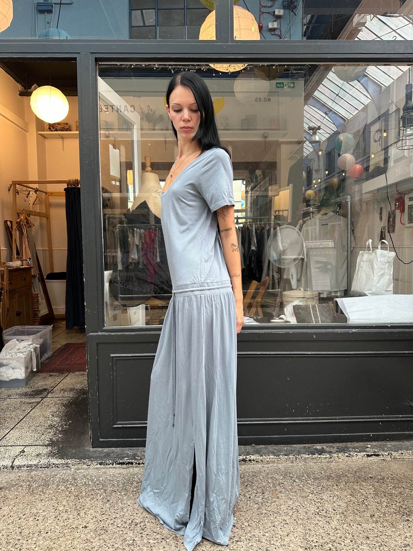 Blue drop waist maxi dress