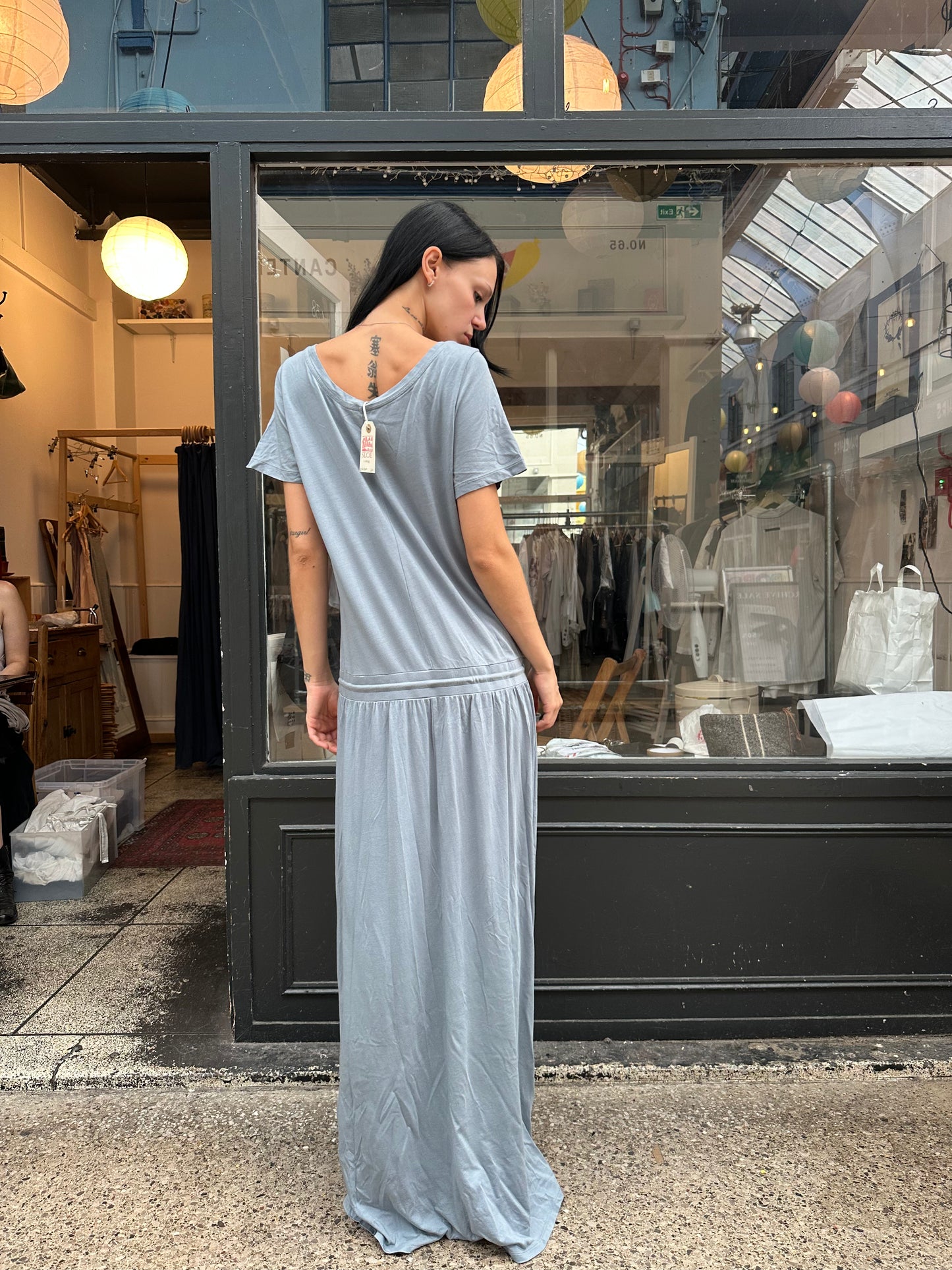 Blue drop waist maxi dress