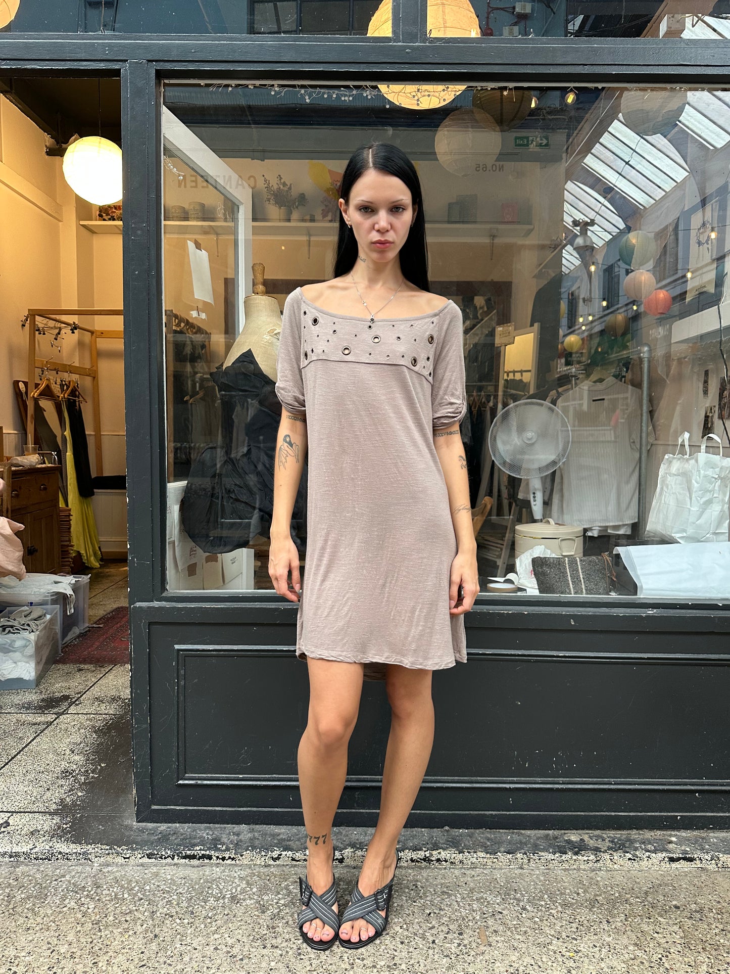 PATRIZIA PEPE brown shift dress with grommets