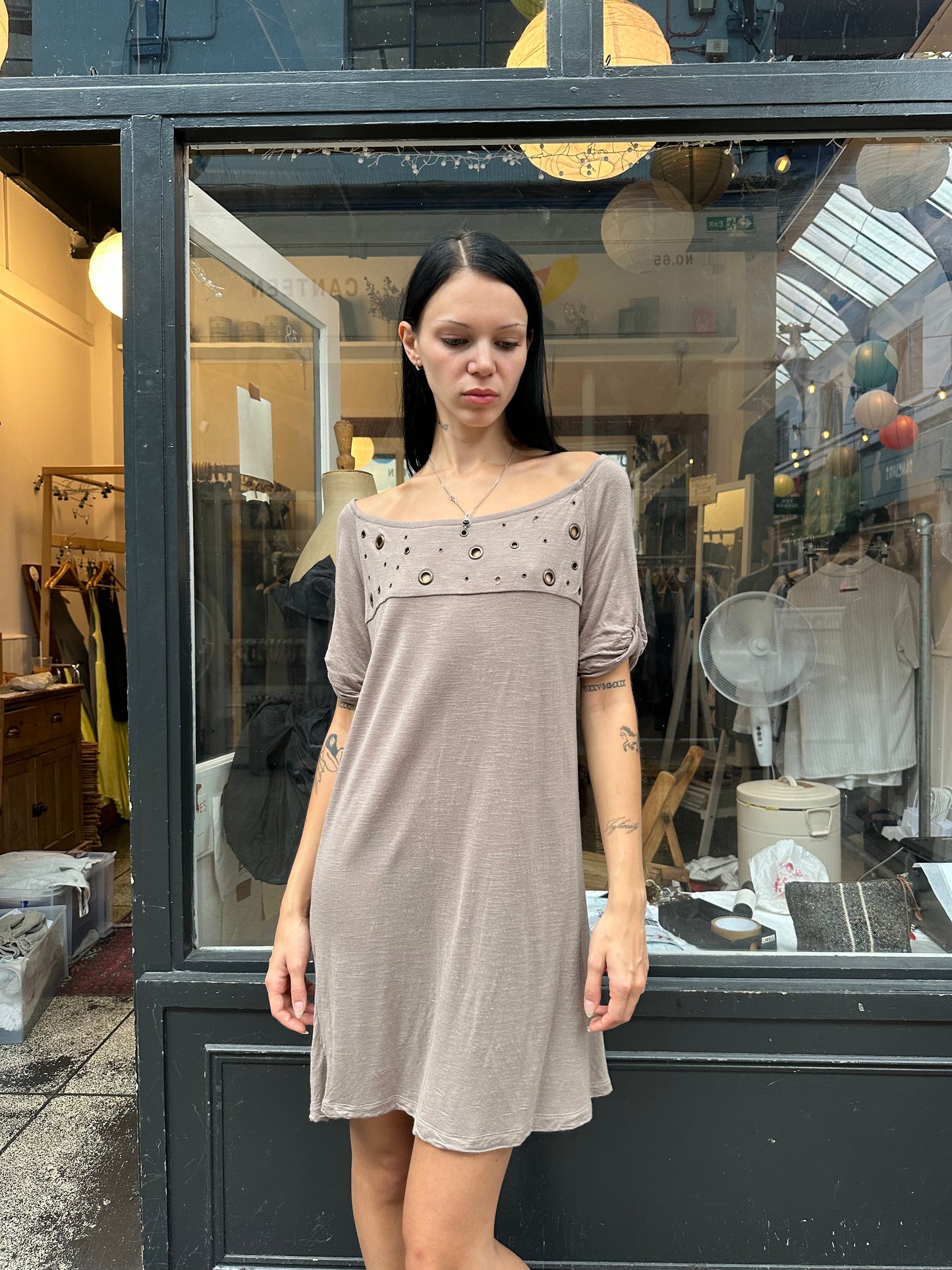 PATRIZIA PEPE brown shift dress with grommets