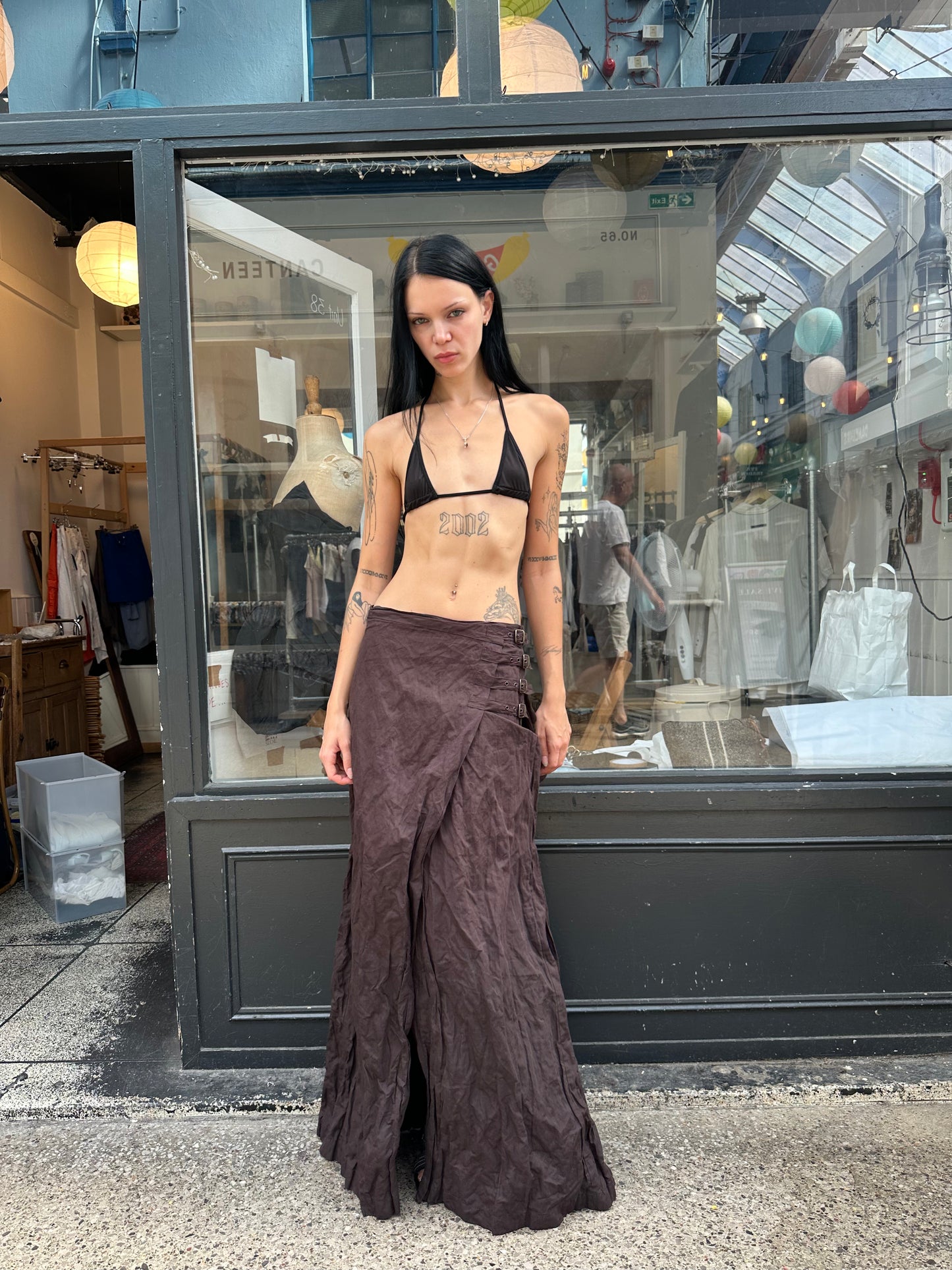 SARAH PACINI brown maxi skirt with oversized pockets