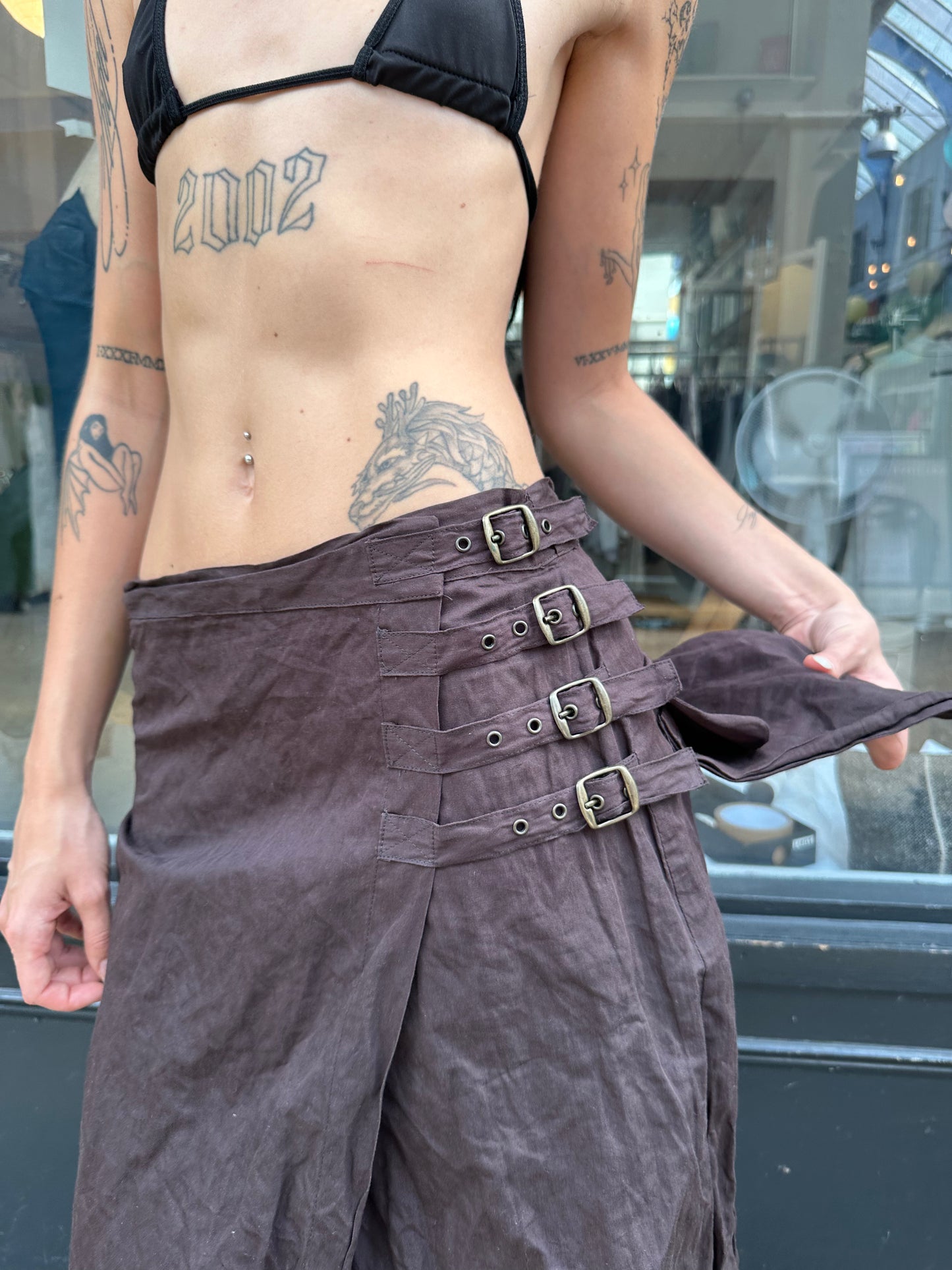 SARAH PACINI brown maxi skirt with oversized pockets