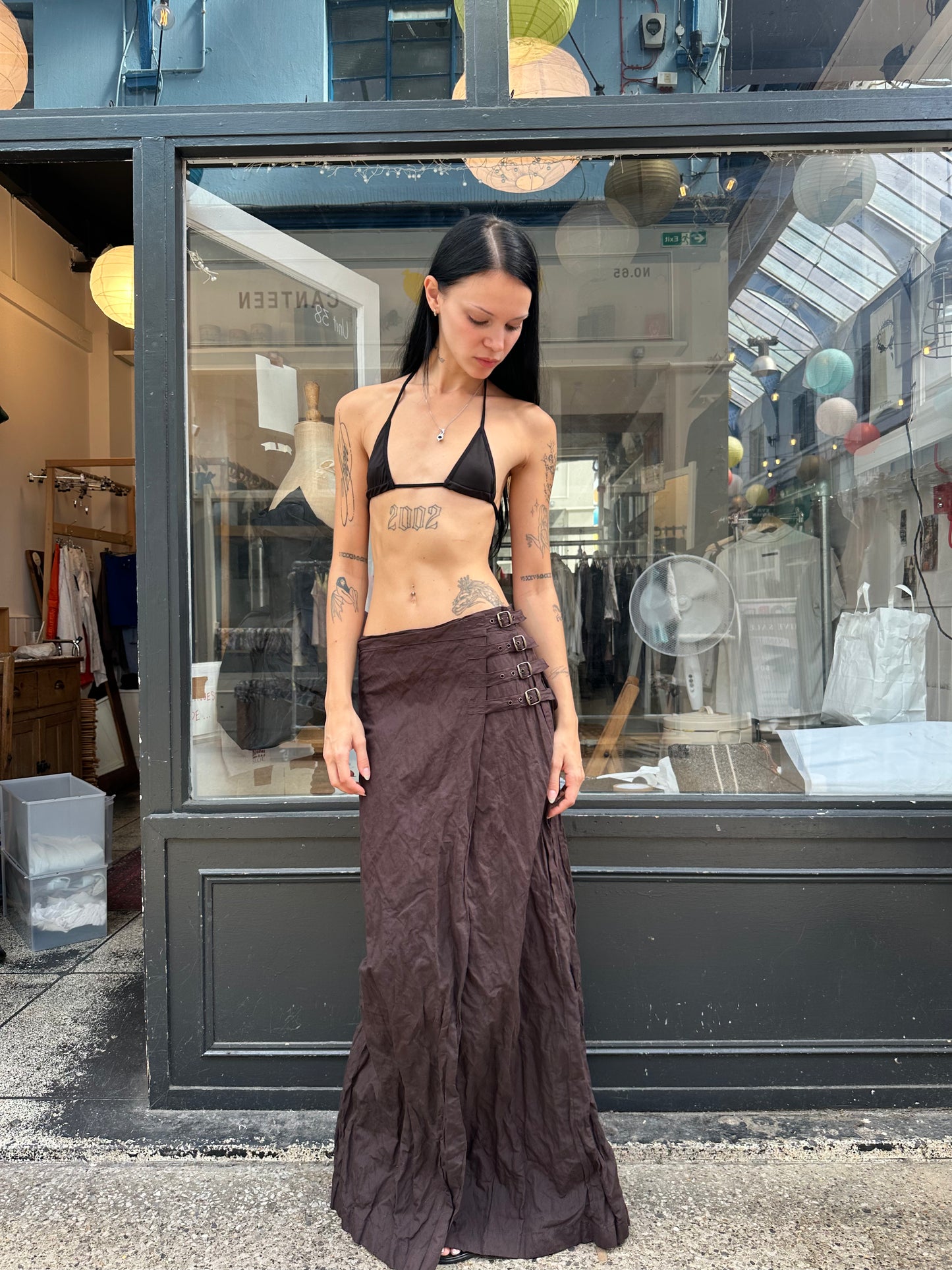 SARAH PACINI brown maxi skirt with oversized pockets
