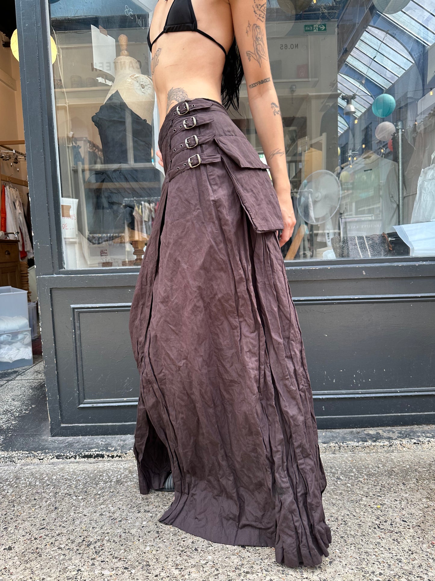 SARAH PACINI brown maxi skirt with oversized pockets