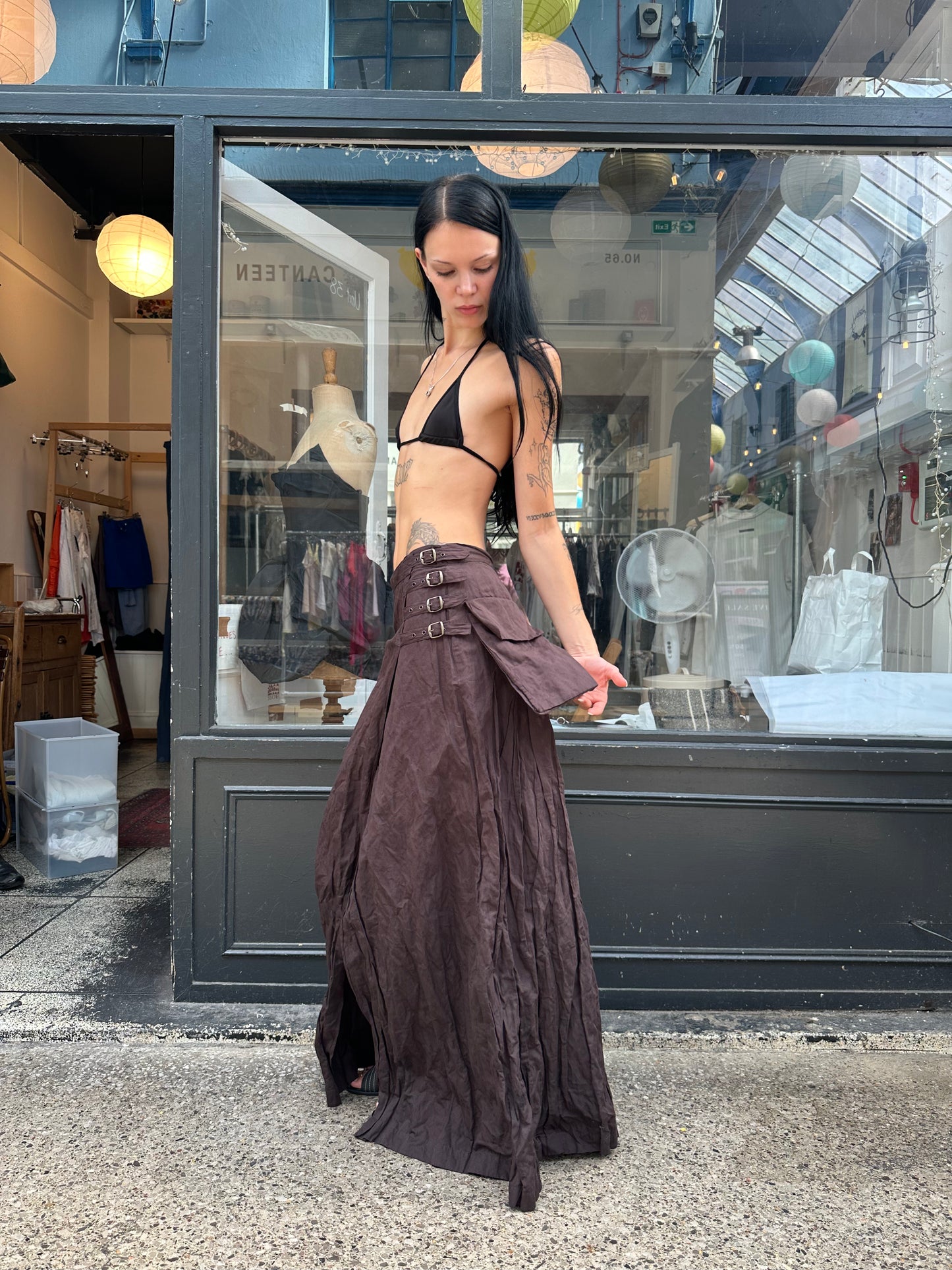 SARAH PACINI brown maxi skirt with oversized pockets
